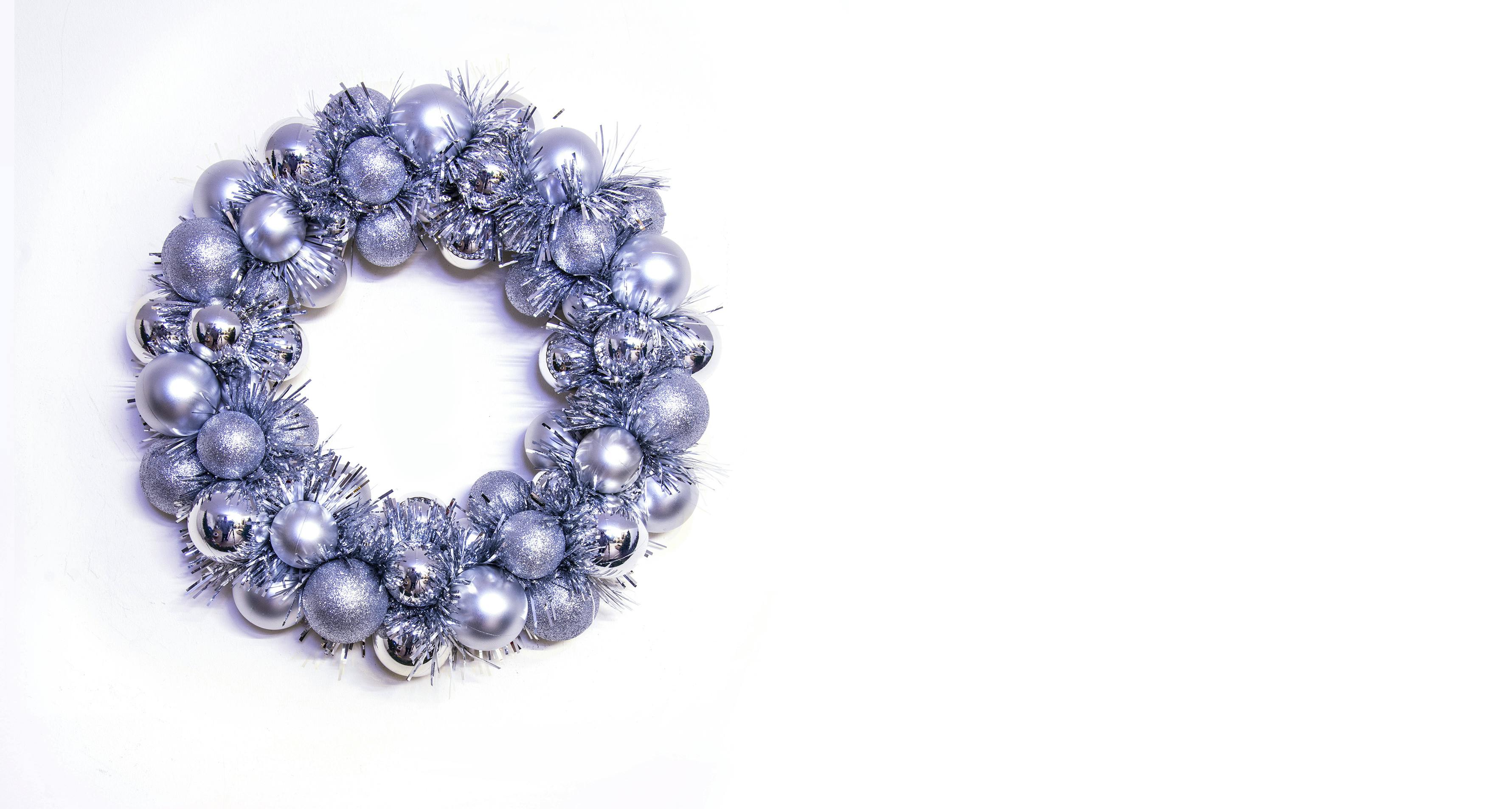 33cm Silver Shatterproof Bauble Wreath