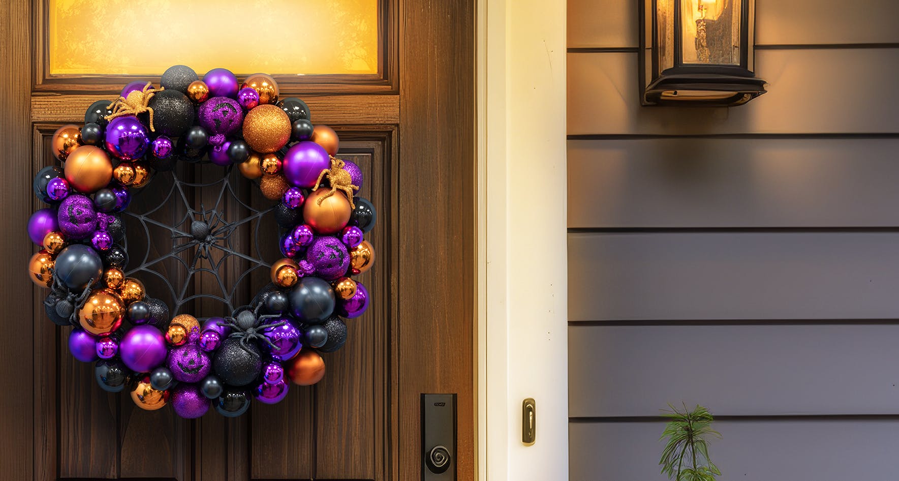40cm Halloween Bauble Wreath - Spider