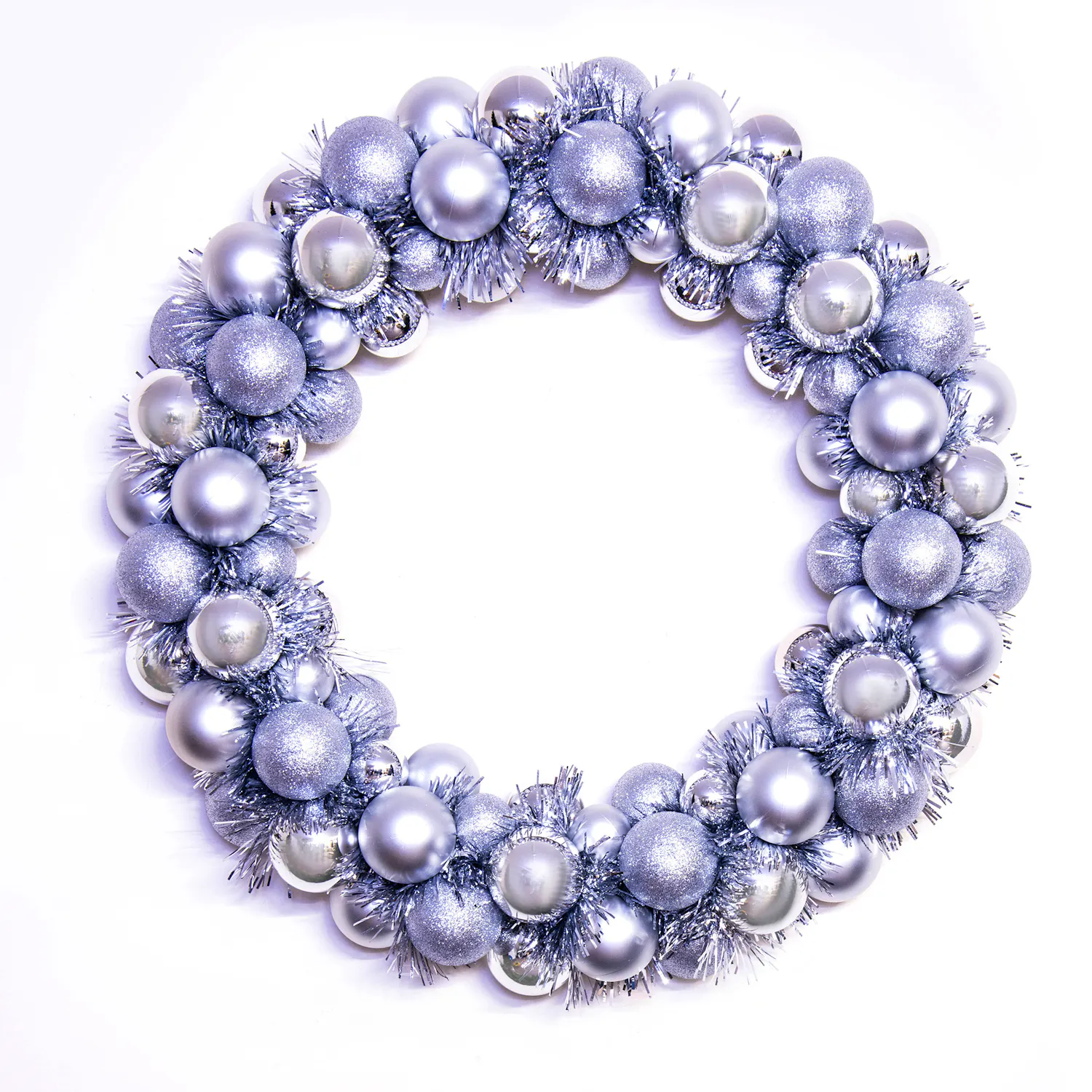 56cm Silver Shatterproof Bauble Wreath