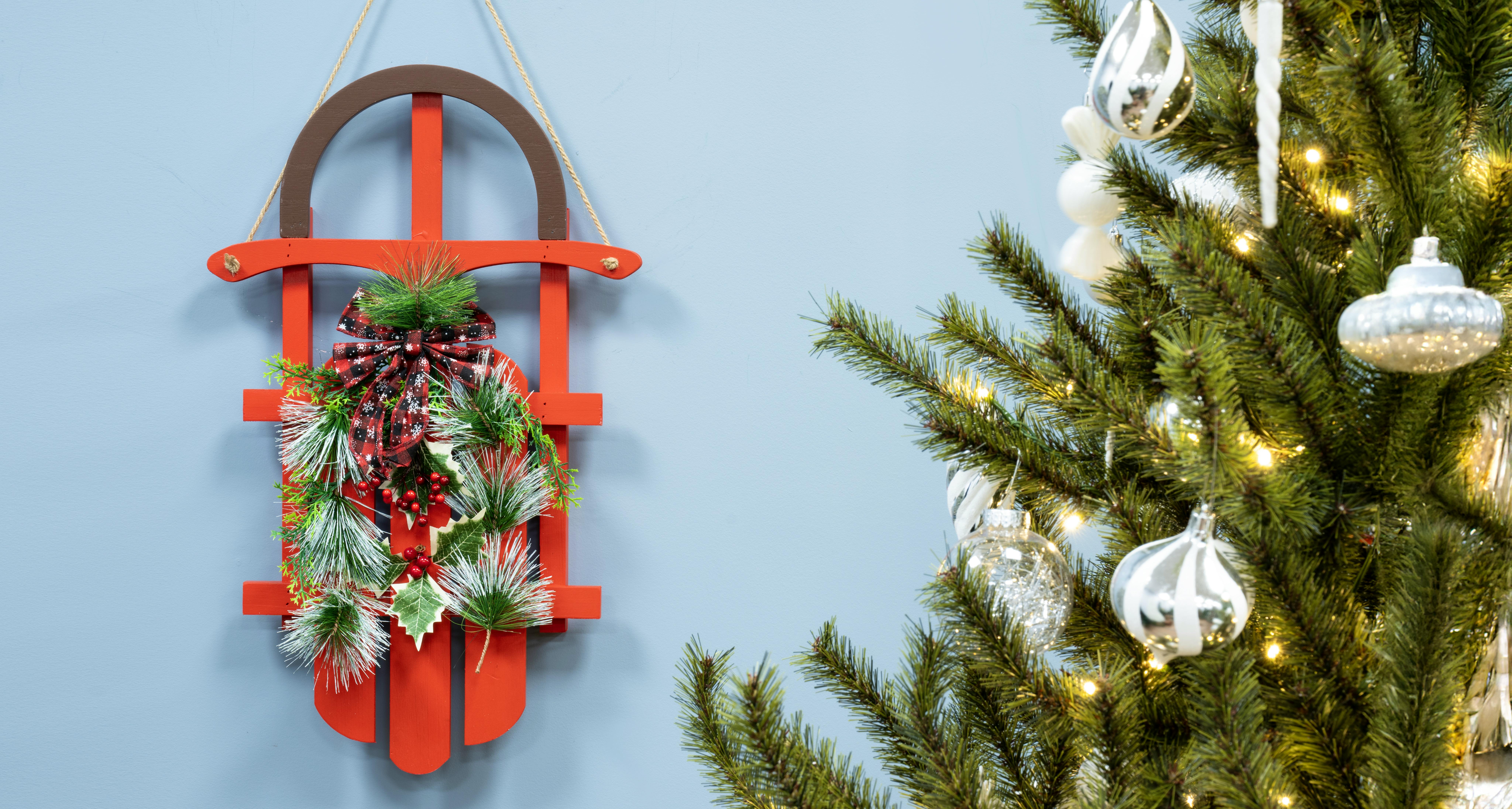 55cm Red Decorative Wooden Sled With Red Bow