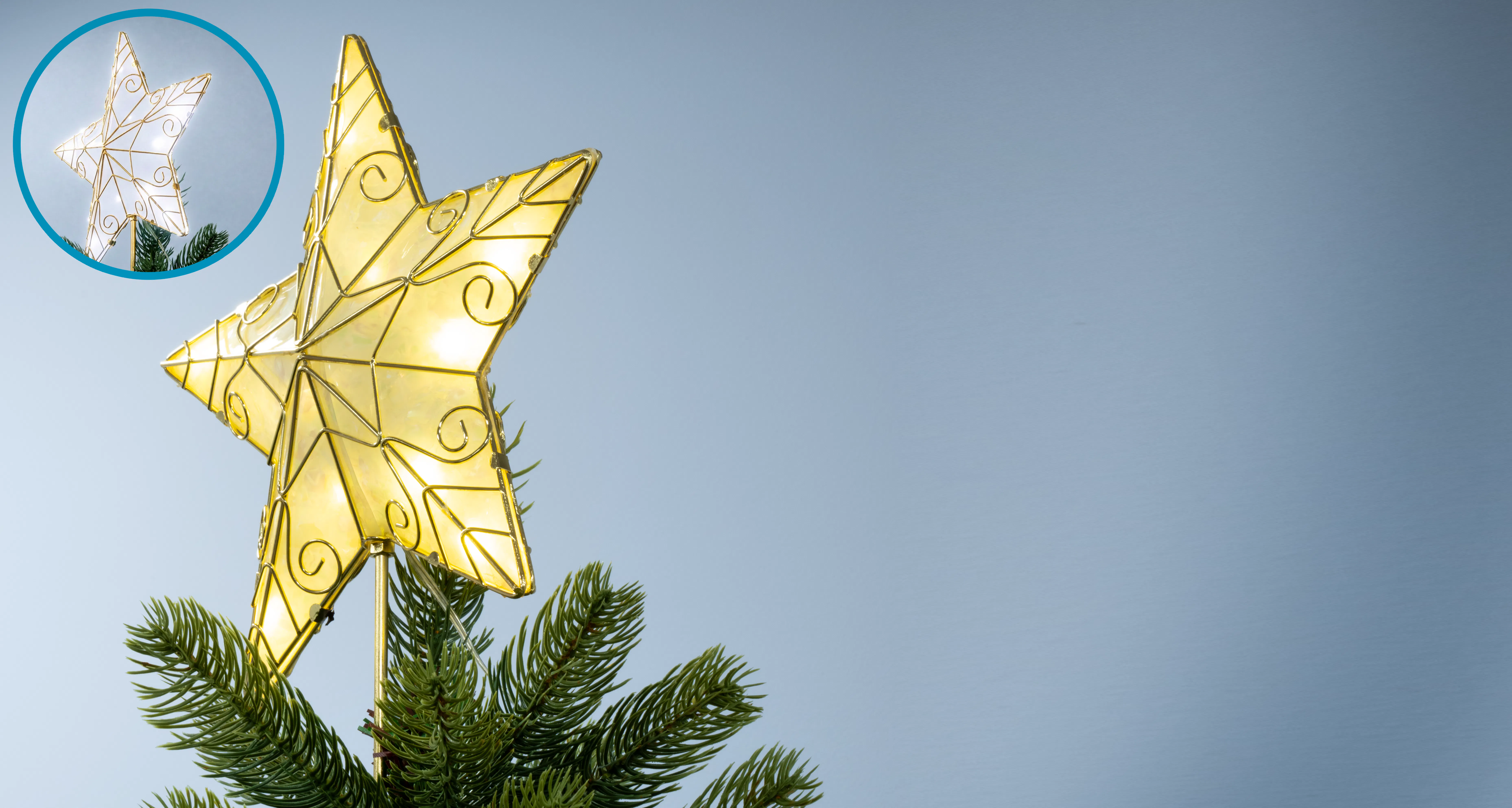 The Pre-lit 22cm Capiz Star Tree Topper - Dual Colour