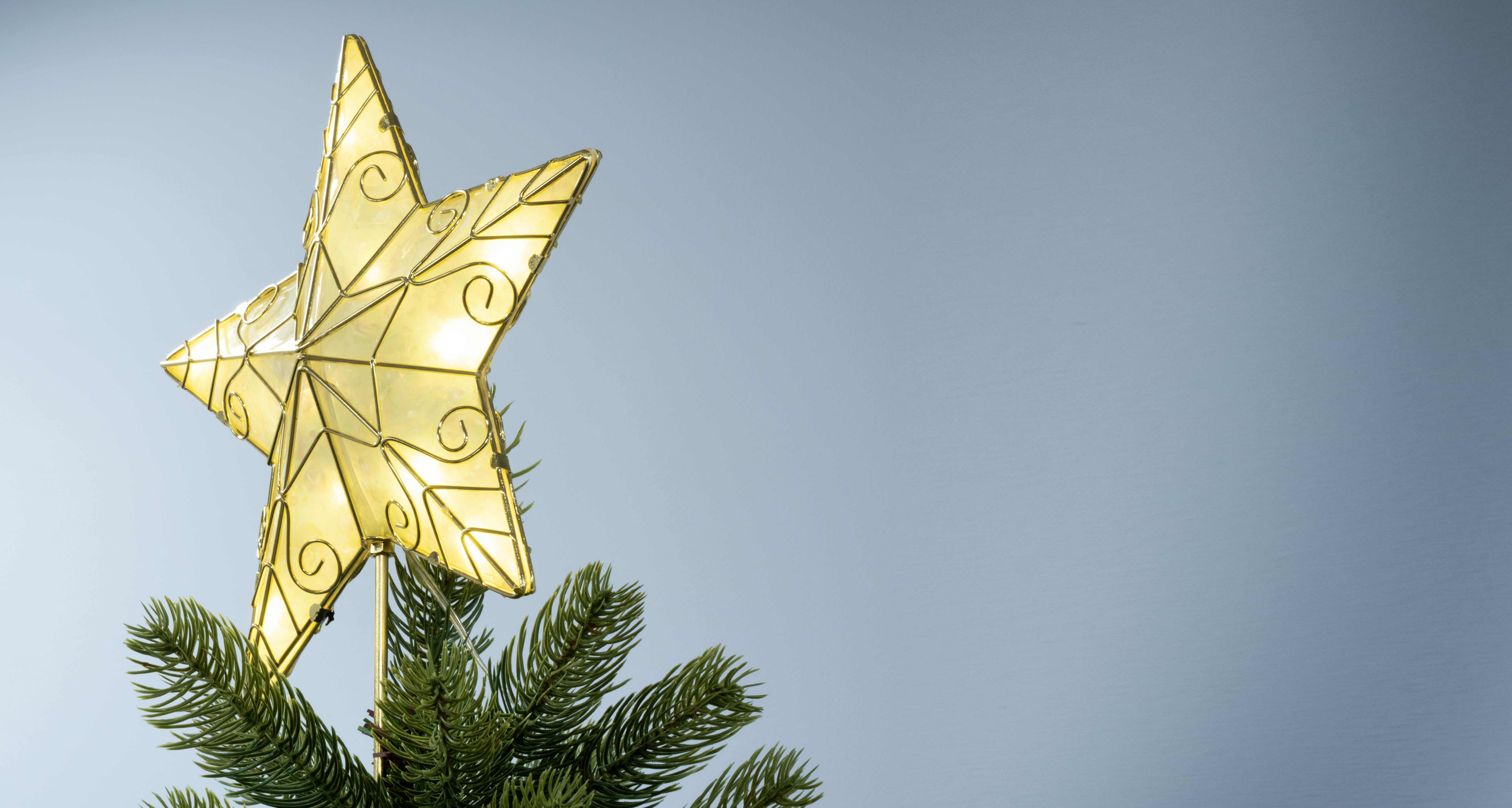 Warm White Pre-lit 22cm Star Tree Topper - Capiz Shell Effect