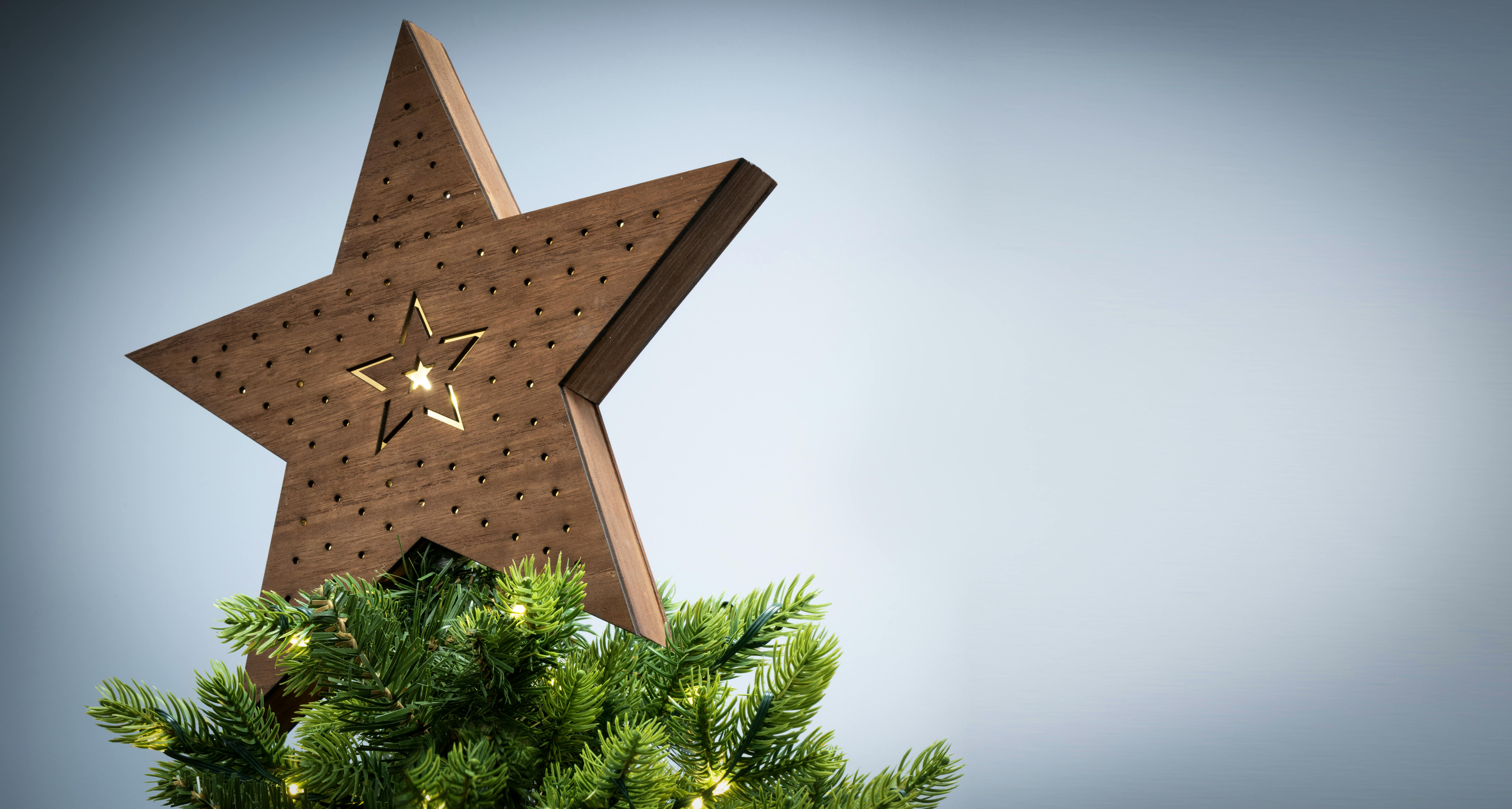 Brown Battery-Powered Star Tree Topper - Star Scene