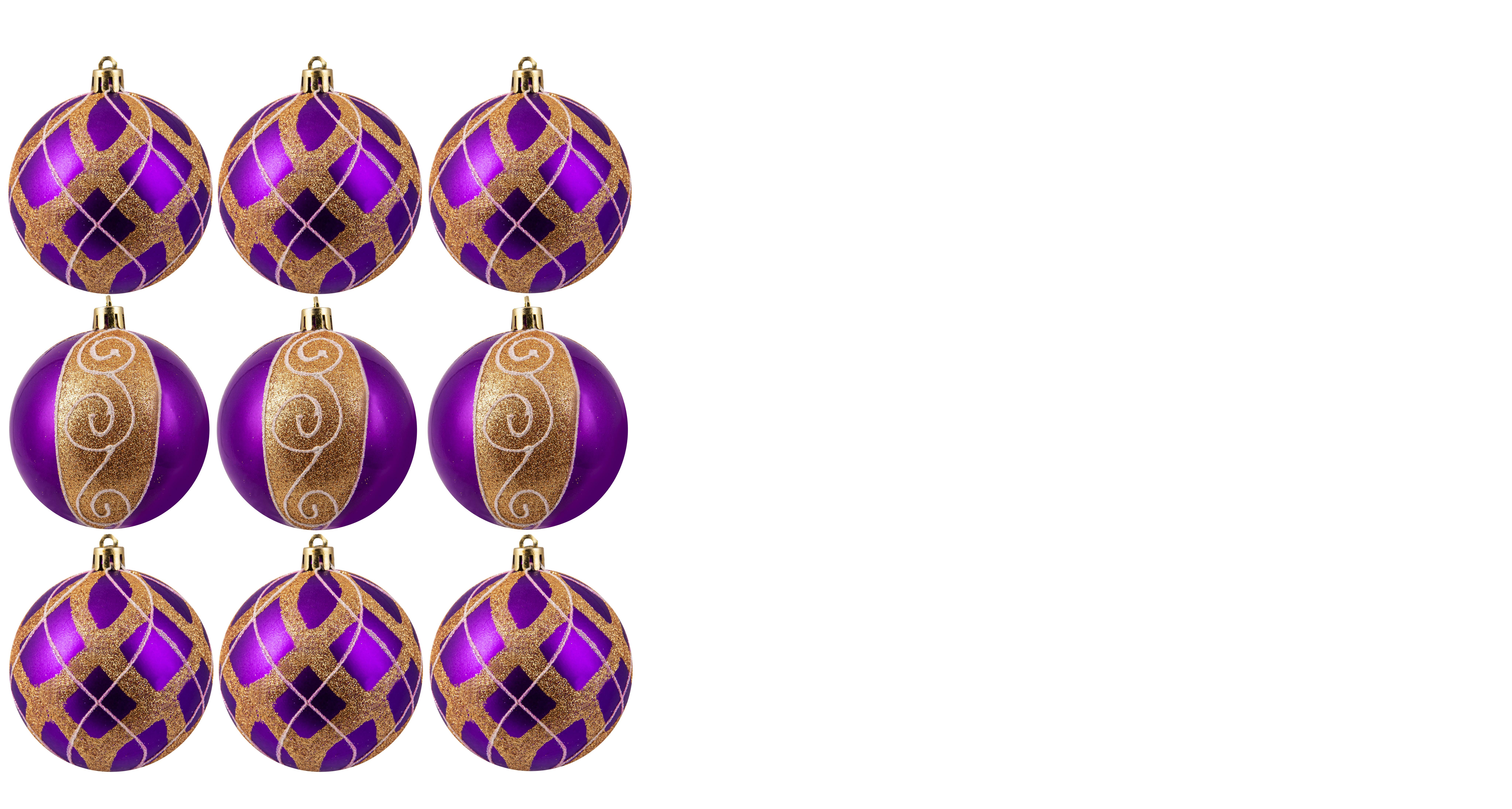 10cm Hand Painted Shatterproof Bauble Design 10 (9 Pack)