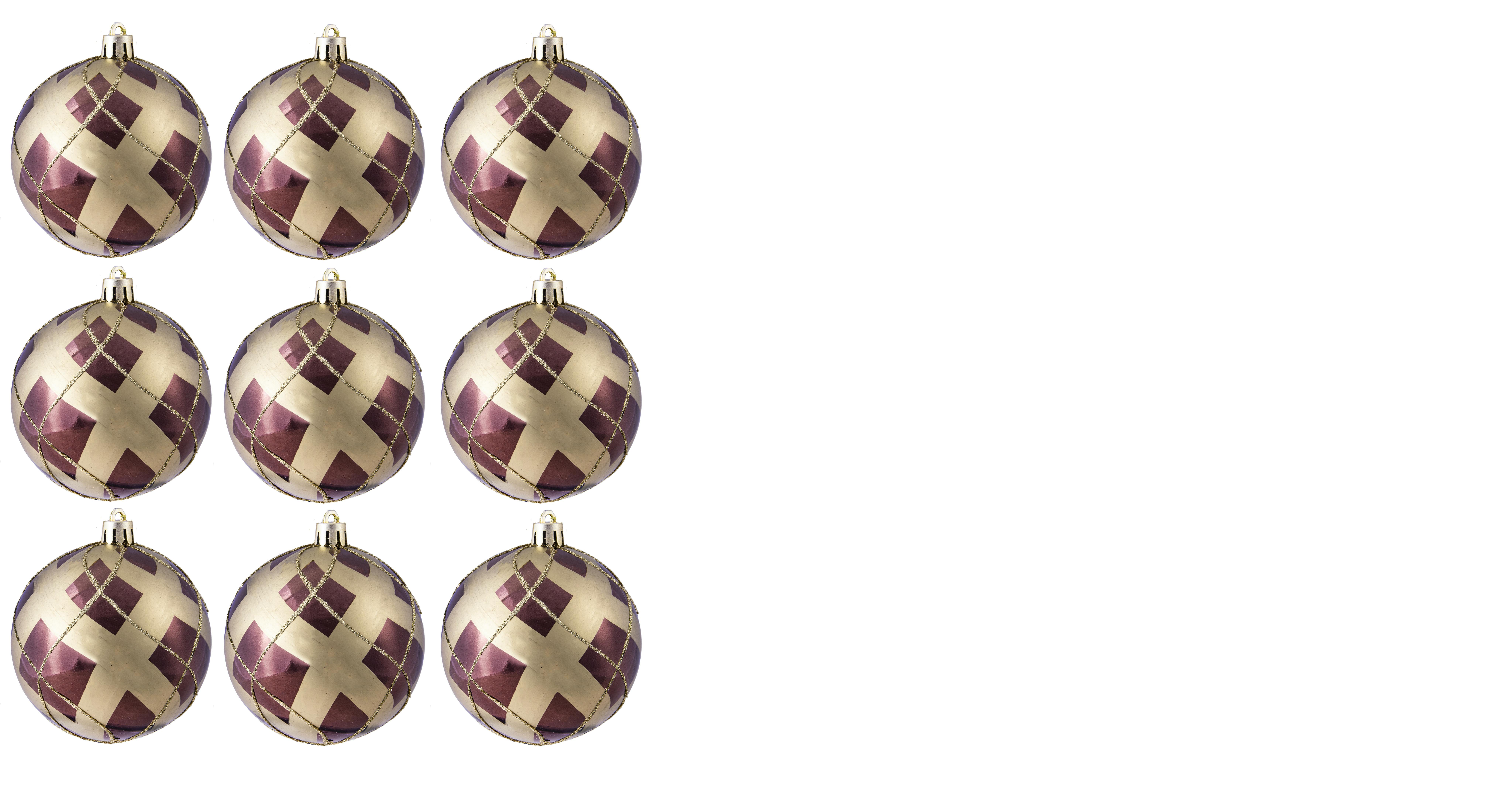 10cm Hand Painted Shatterproof Bauble Design 27 (9 Pack)