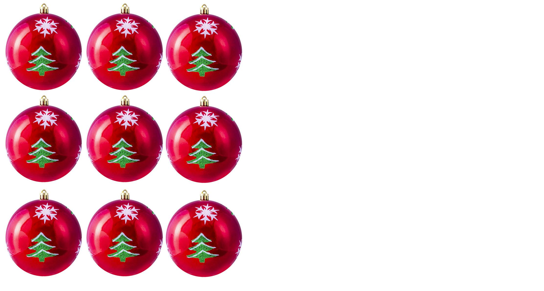 10cm Hand Painted Shatterproof Bauble Design 28 (9 Pack)