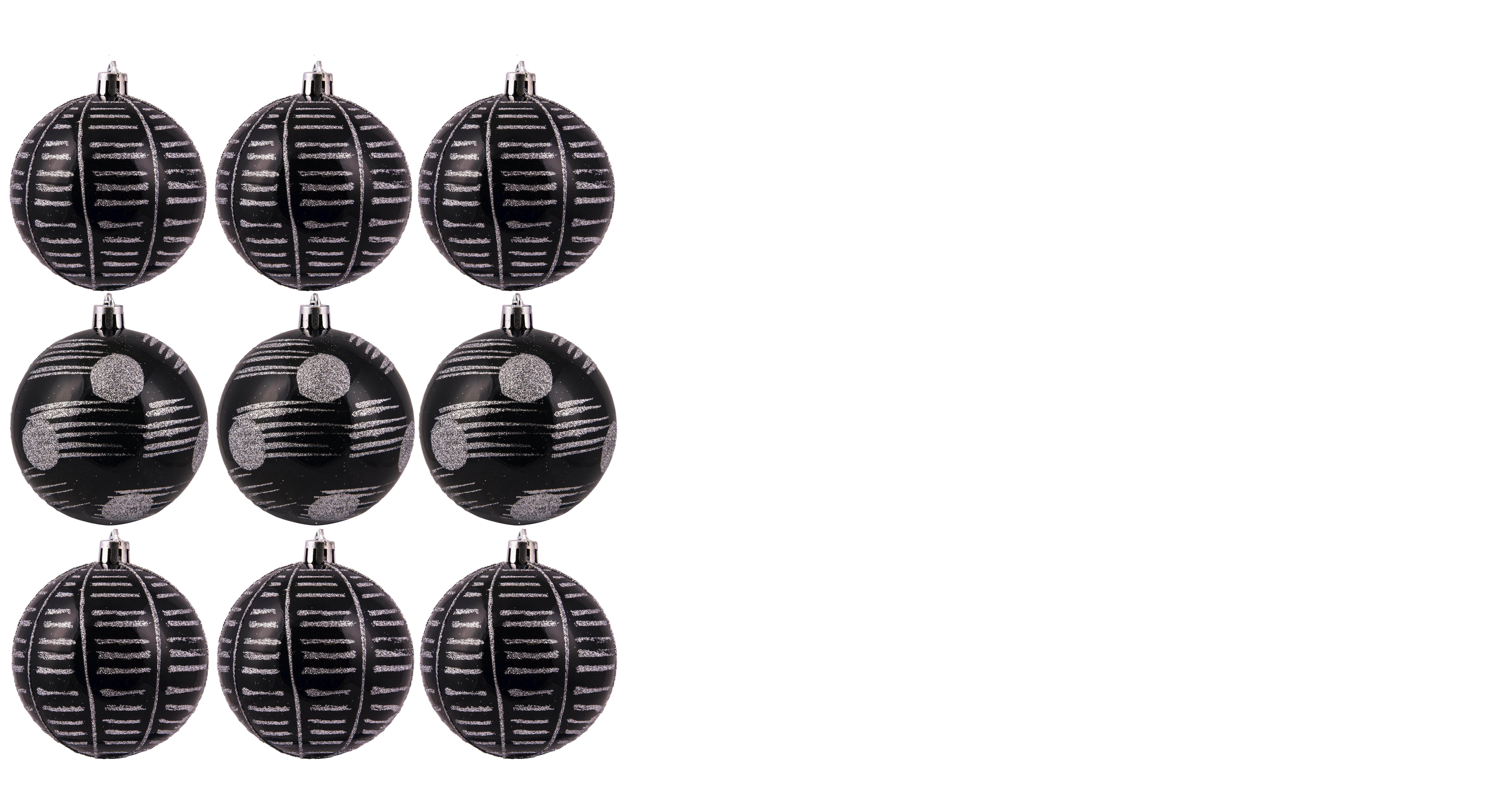 10cm Hand Painted Shatterproof Bauble Design 6 (9 Pack)