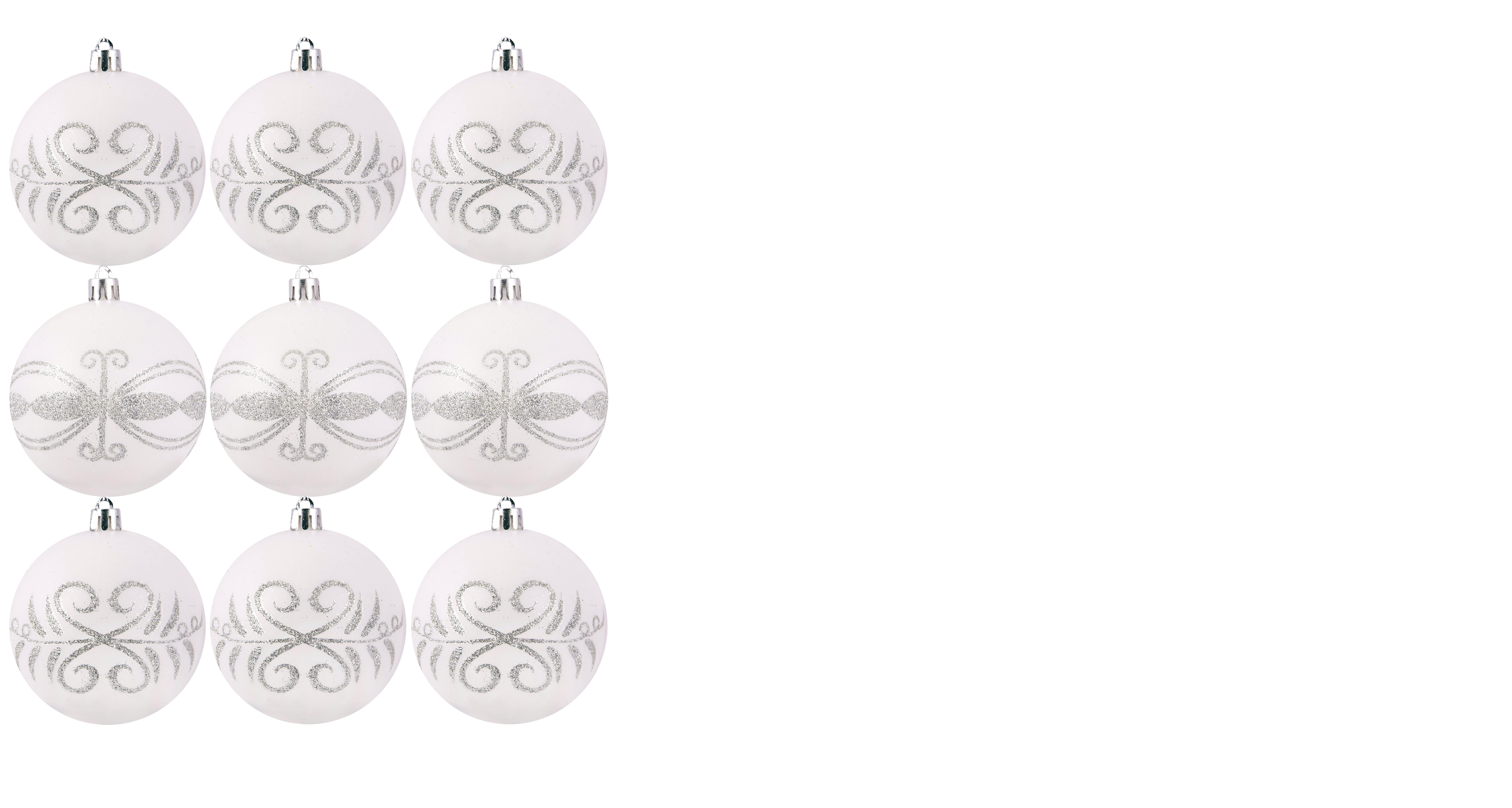 10cm Hand Painted Shatterproof Bauble Design 7 (9 Pack)