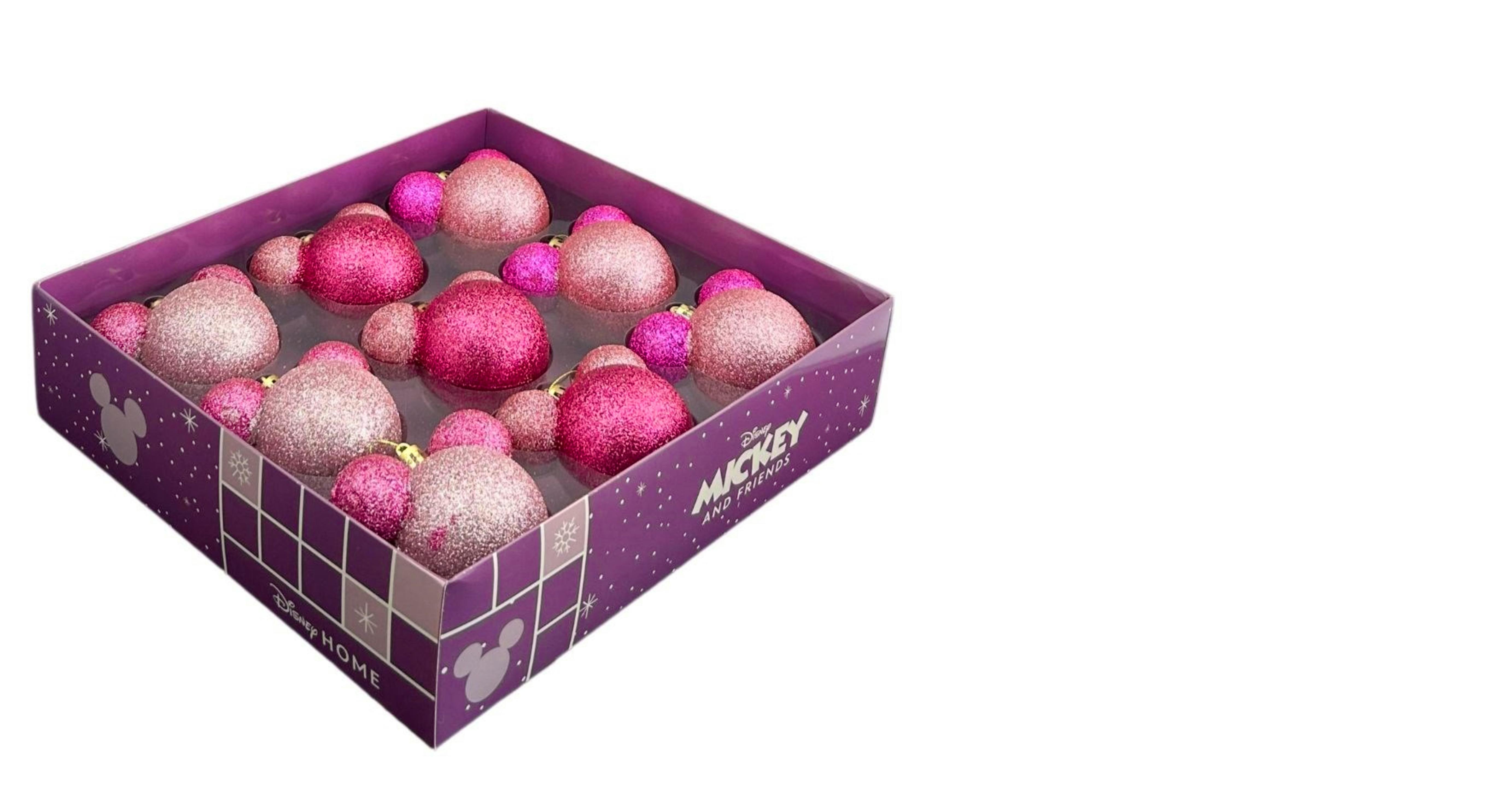 8cm Pink Mickey Mouse Ear Baubles (9pc) - Disney Licensed