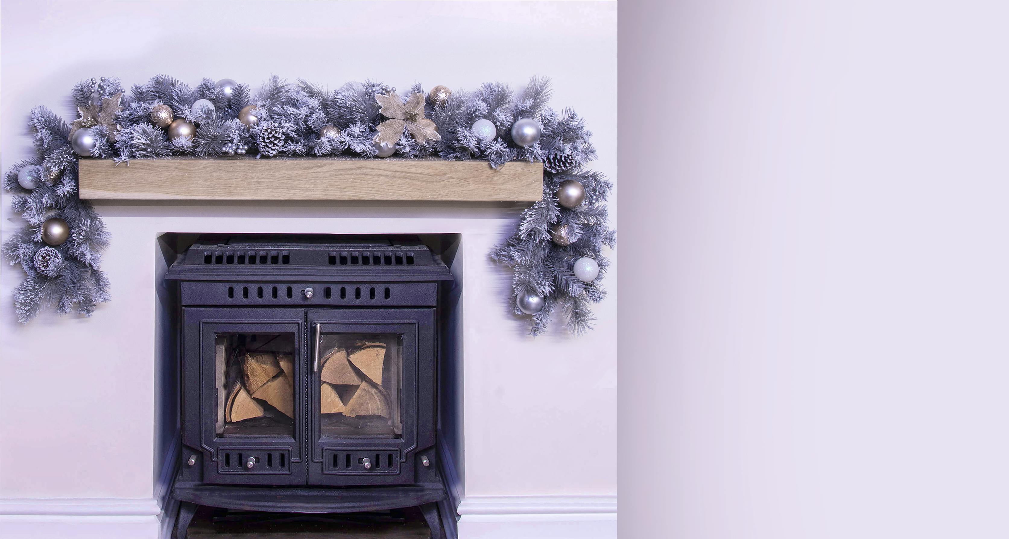 180cm Decorated Silver Mixed Pine Garland with Rose Gold Poinsettia