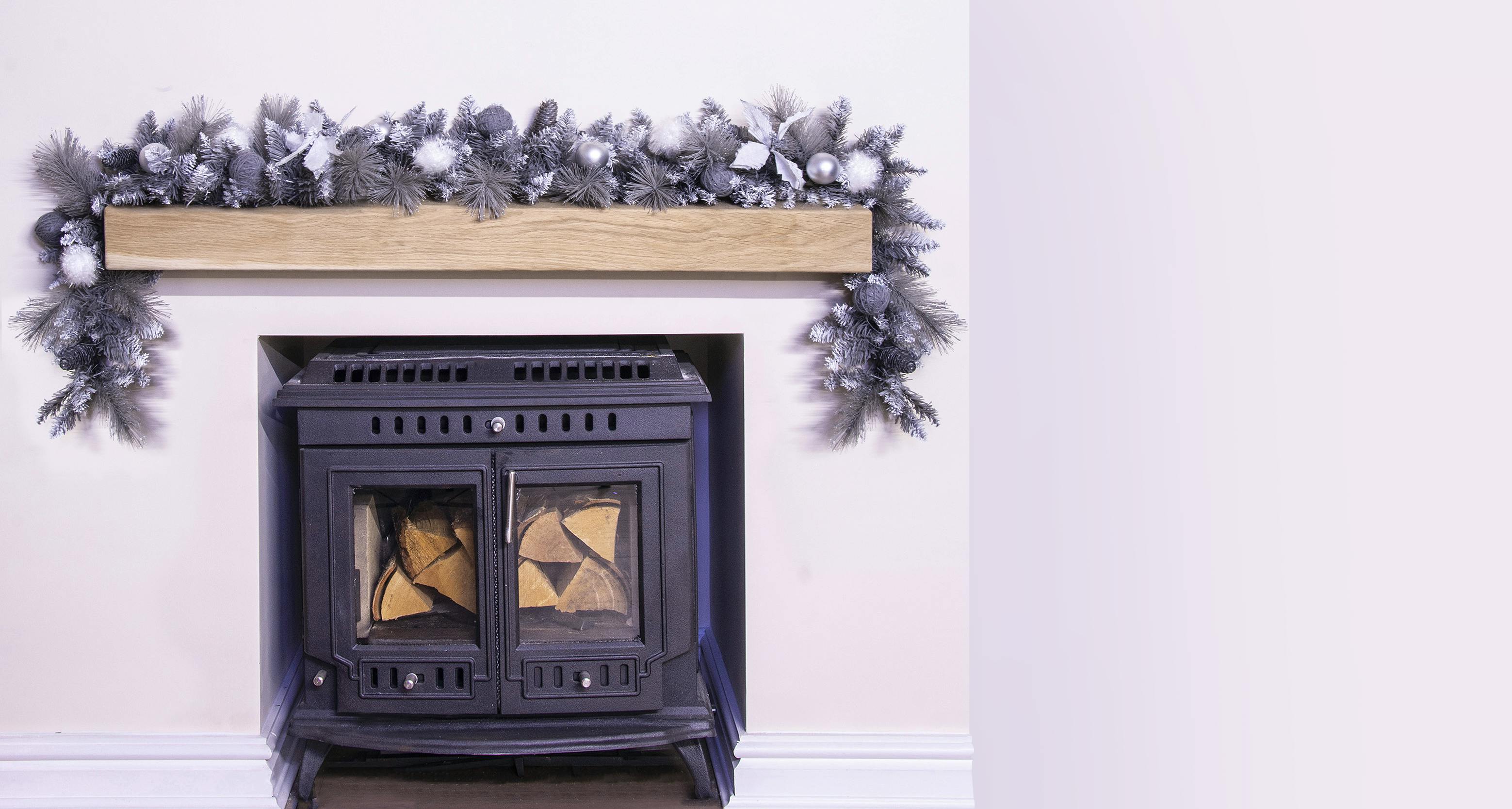 180cm Decorated Silver Mixed Pine Garland with White Poinsettia