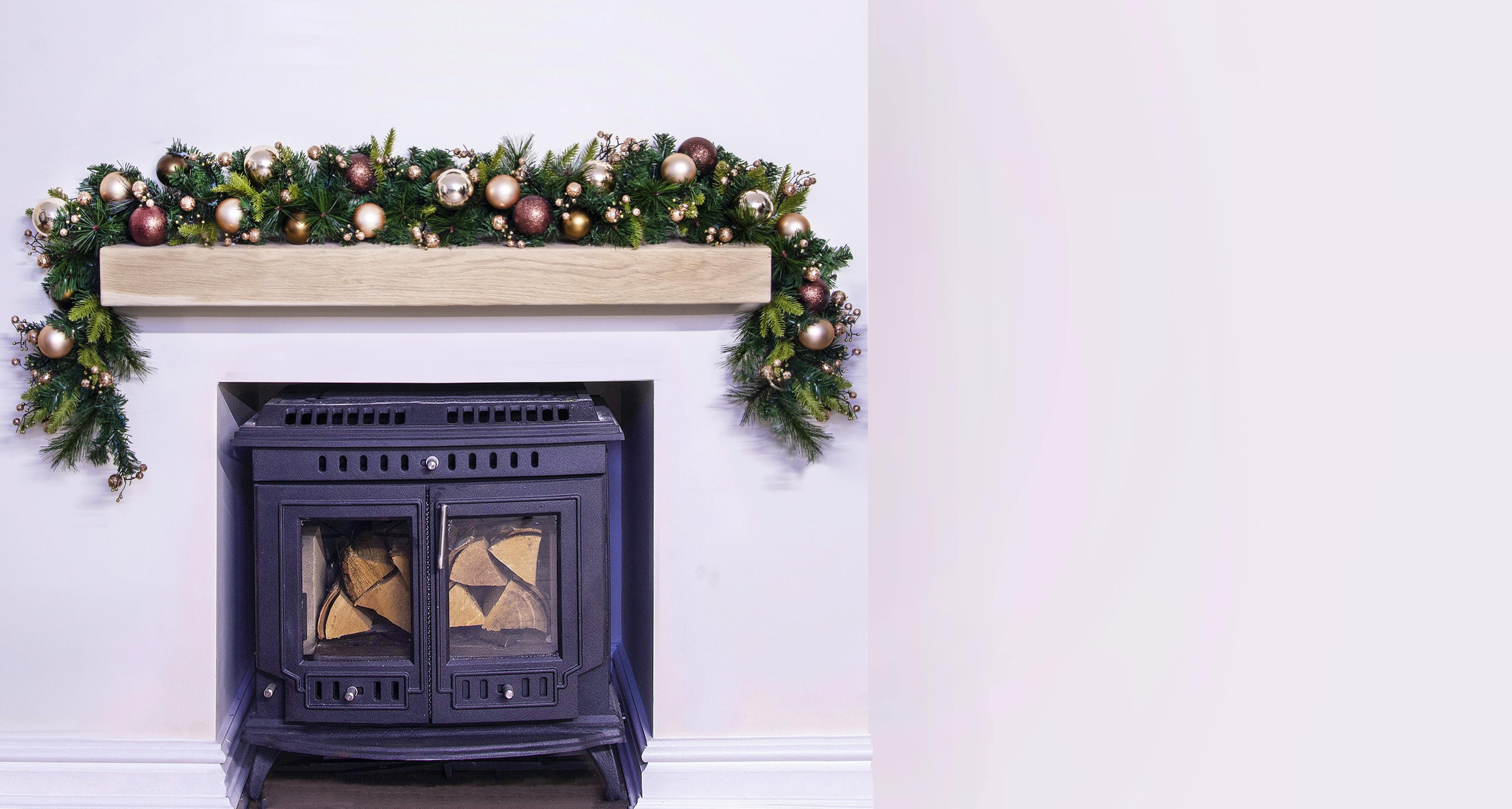 180cm Decorated Mixed Pine Garland with Bronze & Copper Baubles