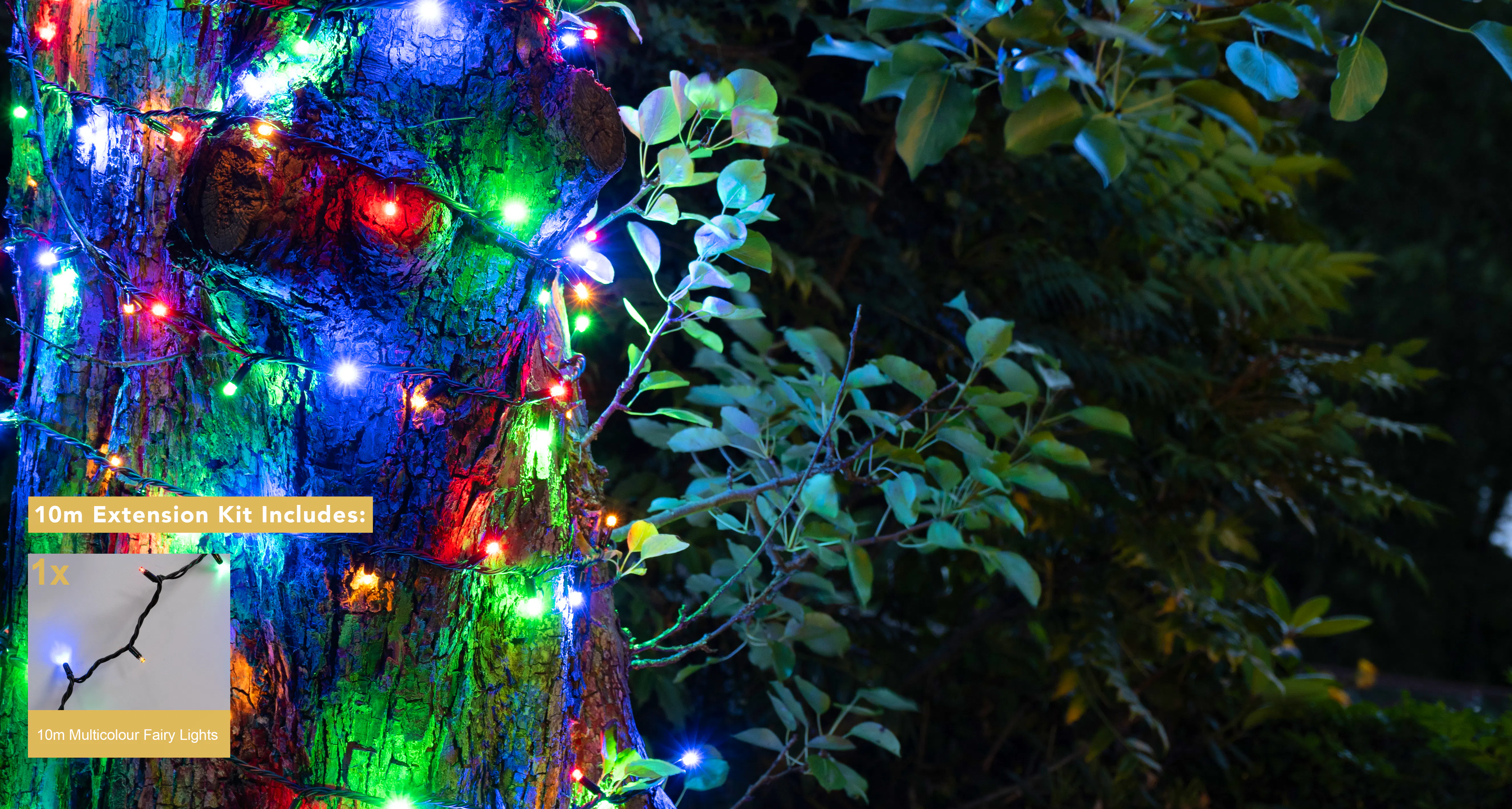 Crownvine 10m Fairy Lights - 100 LEDs Multicolour - Black Rubber Cable (For Crownvine 230V Connectable Lights)