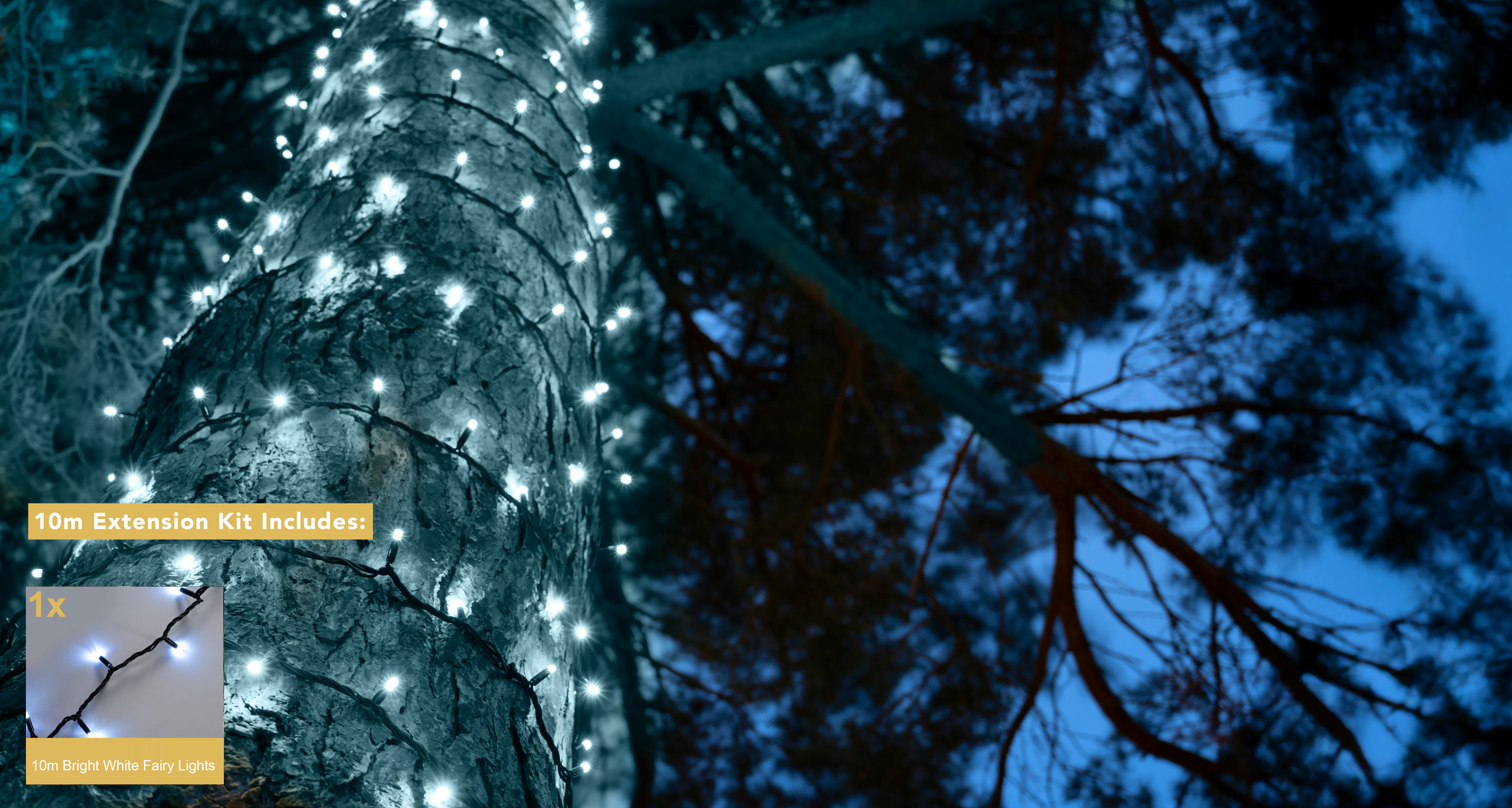 Crownvine 10m Fairy Lights - 100 LEDs Bright White - Black Rubber Cable (For Crownvine 230V Connectable Lights)