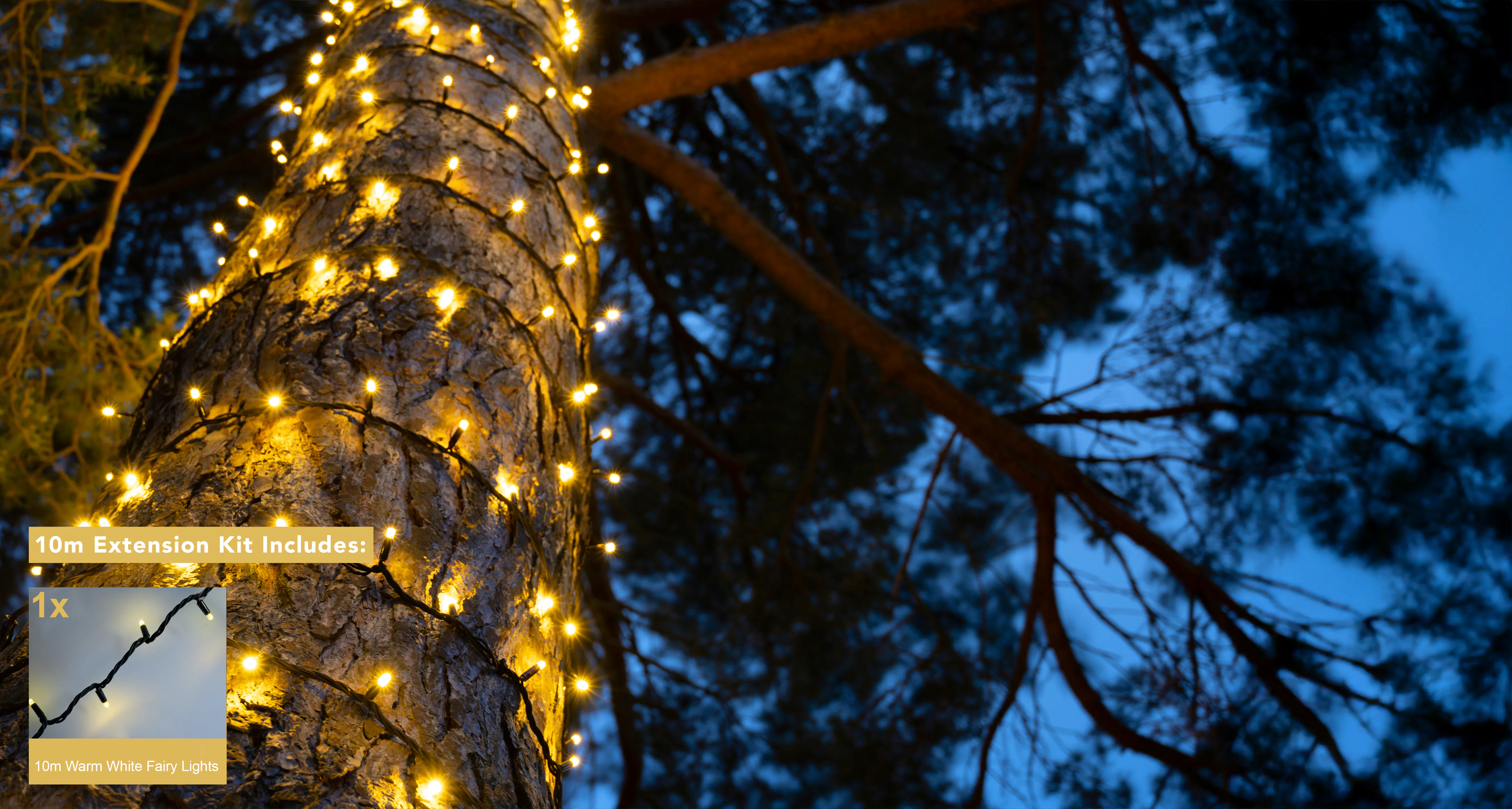 Crownvine 10m Fairy Lights - 100 LEDs Warm White - Black Rubber Cable (For Crownvine 230V Connectable Lights)