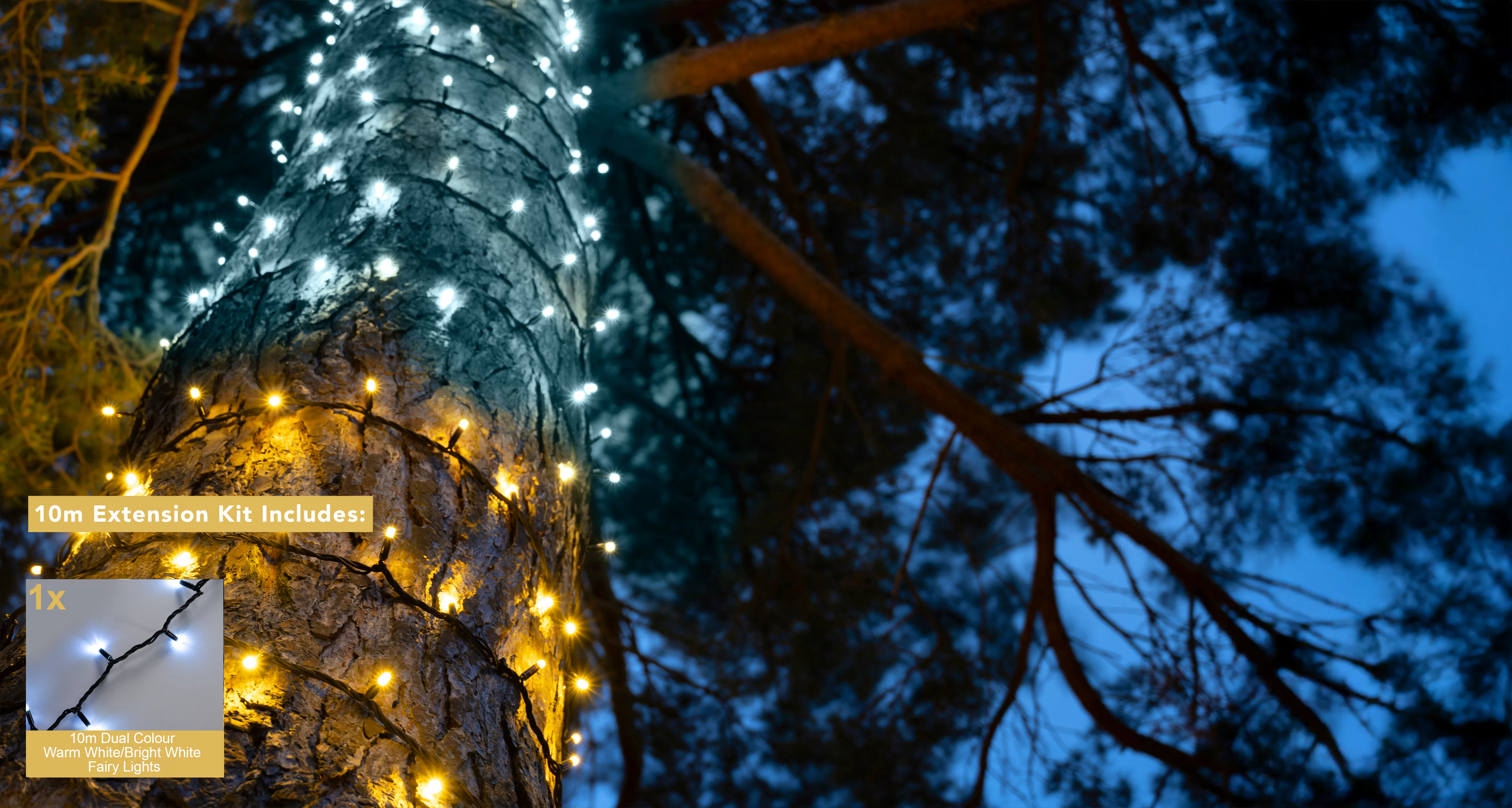 Crownvine 10m Dual Colour Fairy Lights - 100 LEDs Warm White / Bright White - Black Rubber Cable (For Crownvine 230V Connectable Lights)