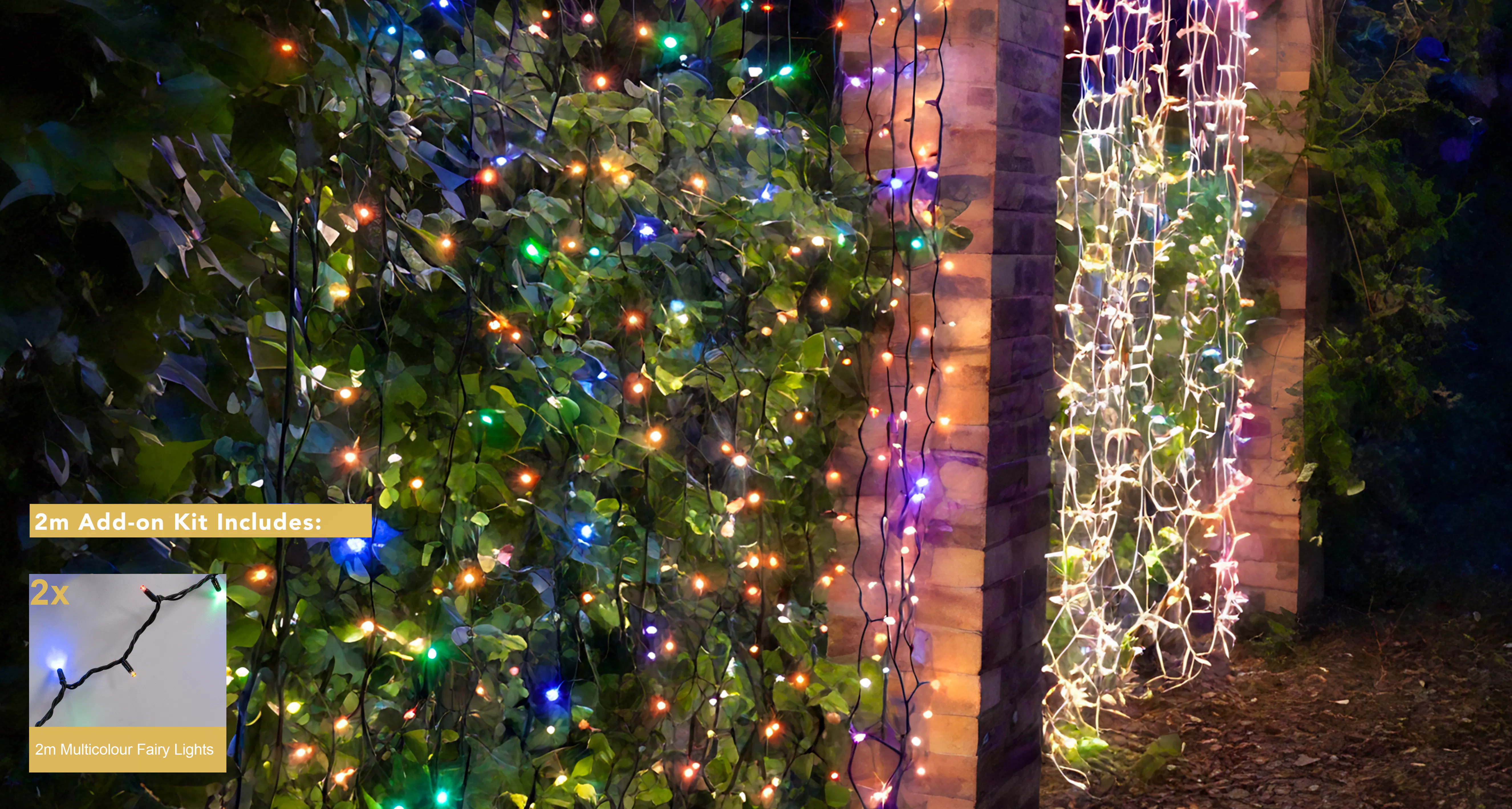 Crownvine 2m x 2m Curtain Lights Starter Set - 400 LEDs Multicolour - Black Rubber Cable