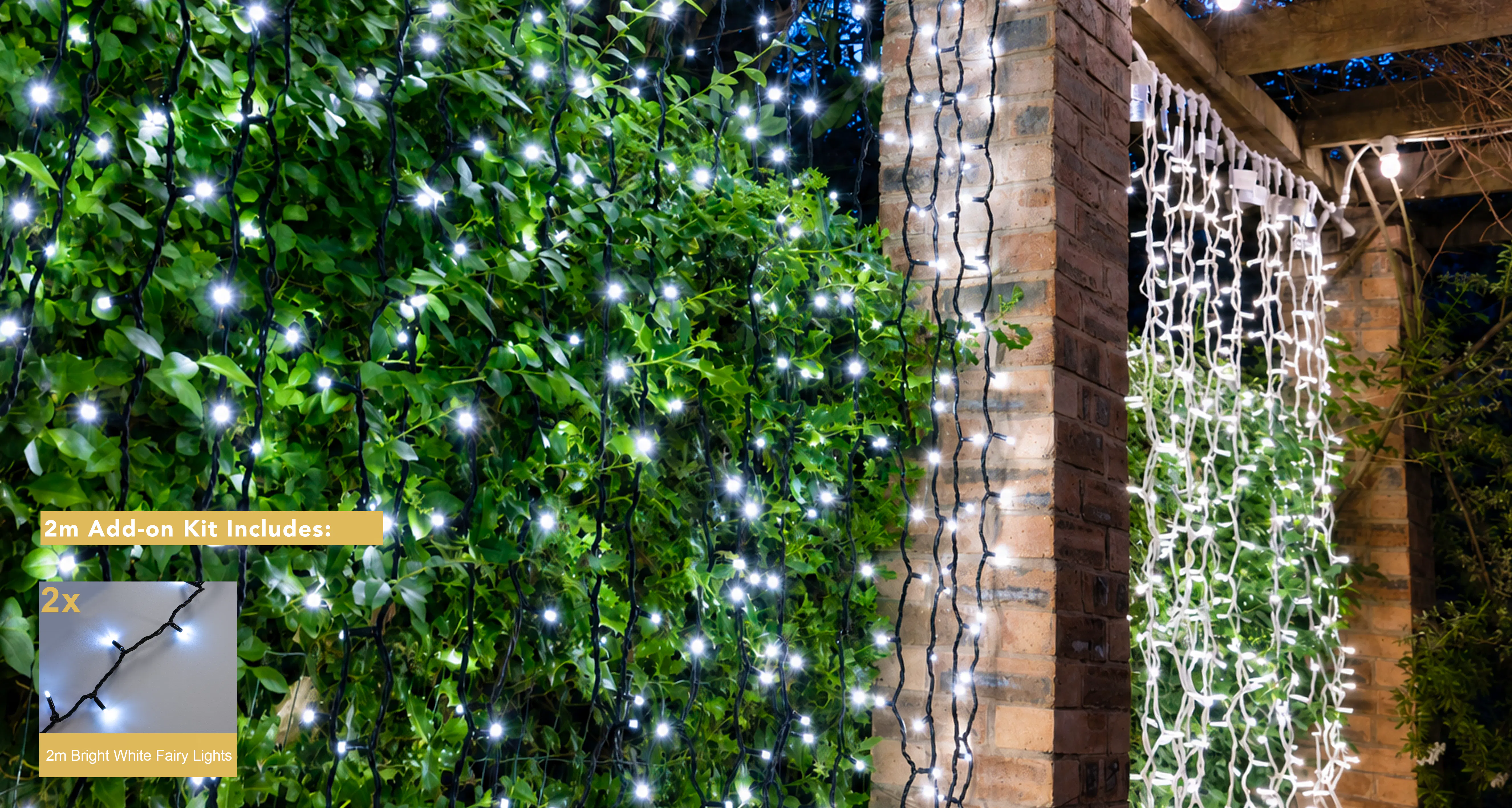 Crownvine 2m x 2m Curtain Lights Starter Set - 400 LEDs Bright White - Black Rubber Cable