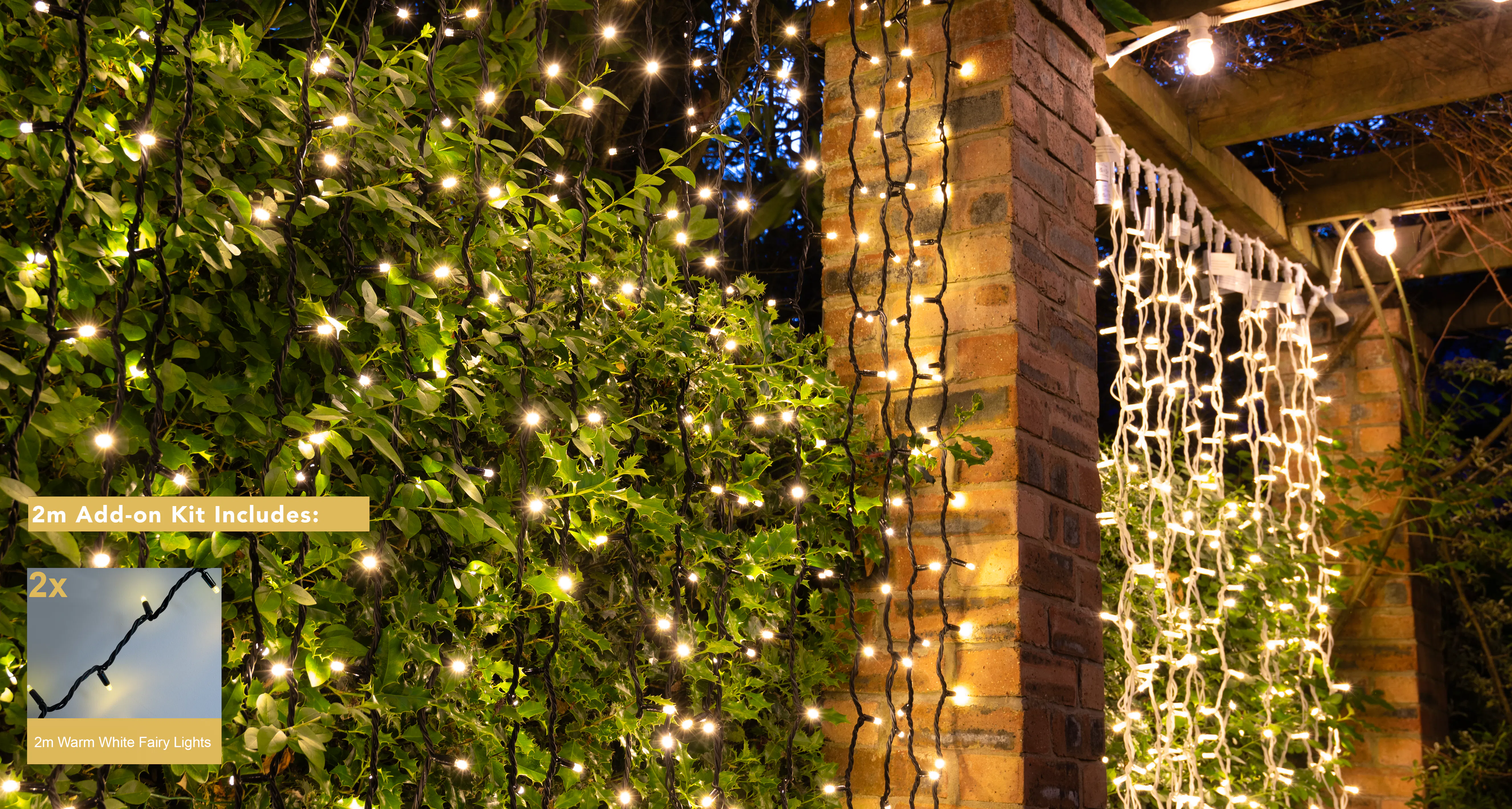 Crownvine 2m x 2m Curtain Lights Starter Set - 400 LEDs Warm White - Black Rubber Cable