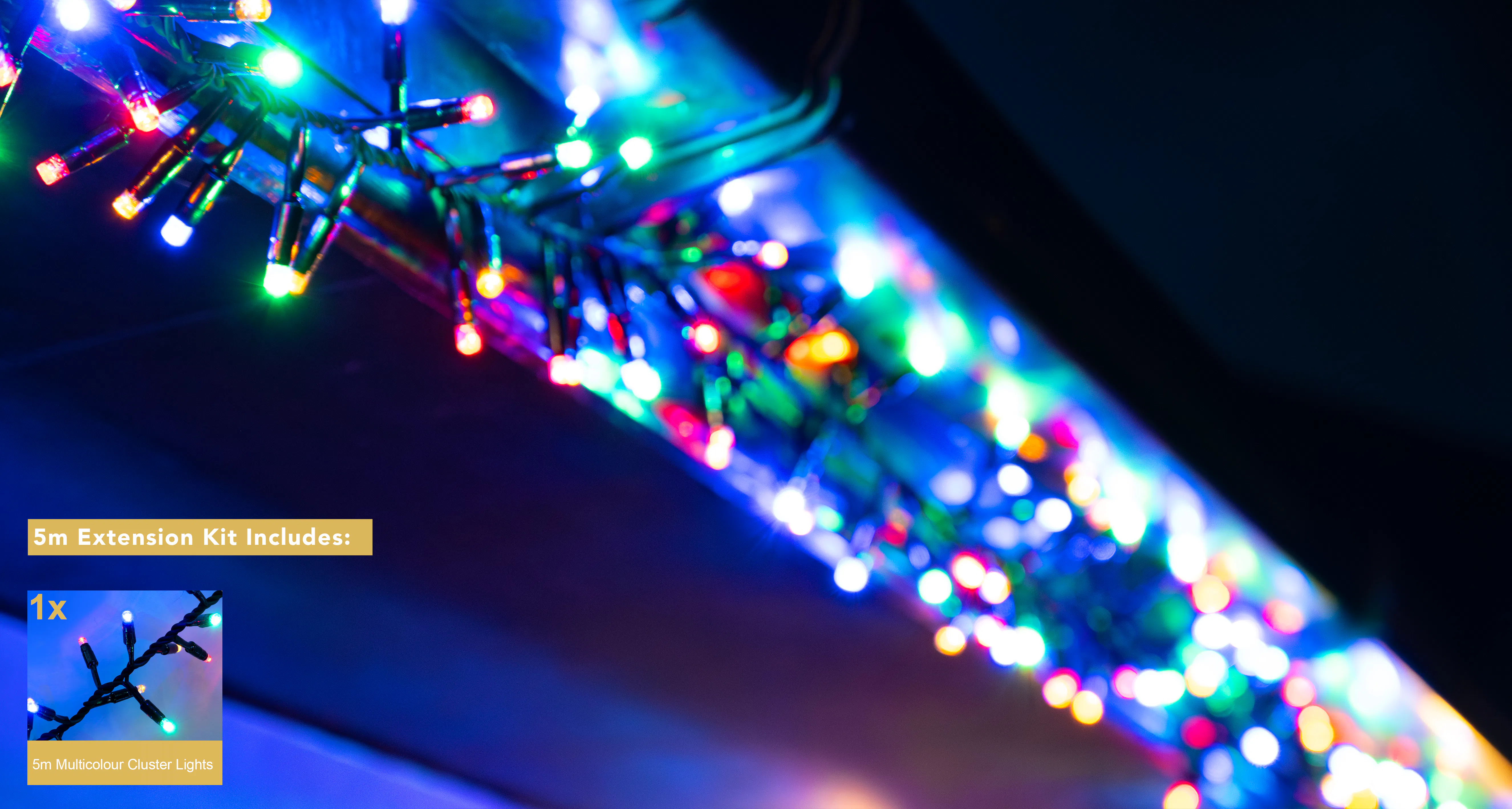Crownvine 5m Cluster Lights - 250 LEDs Multicolour - Black Rubber Cable (For Crownvine 230V Connectable Lights)