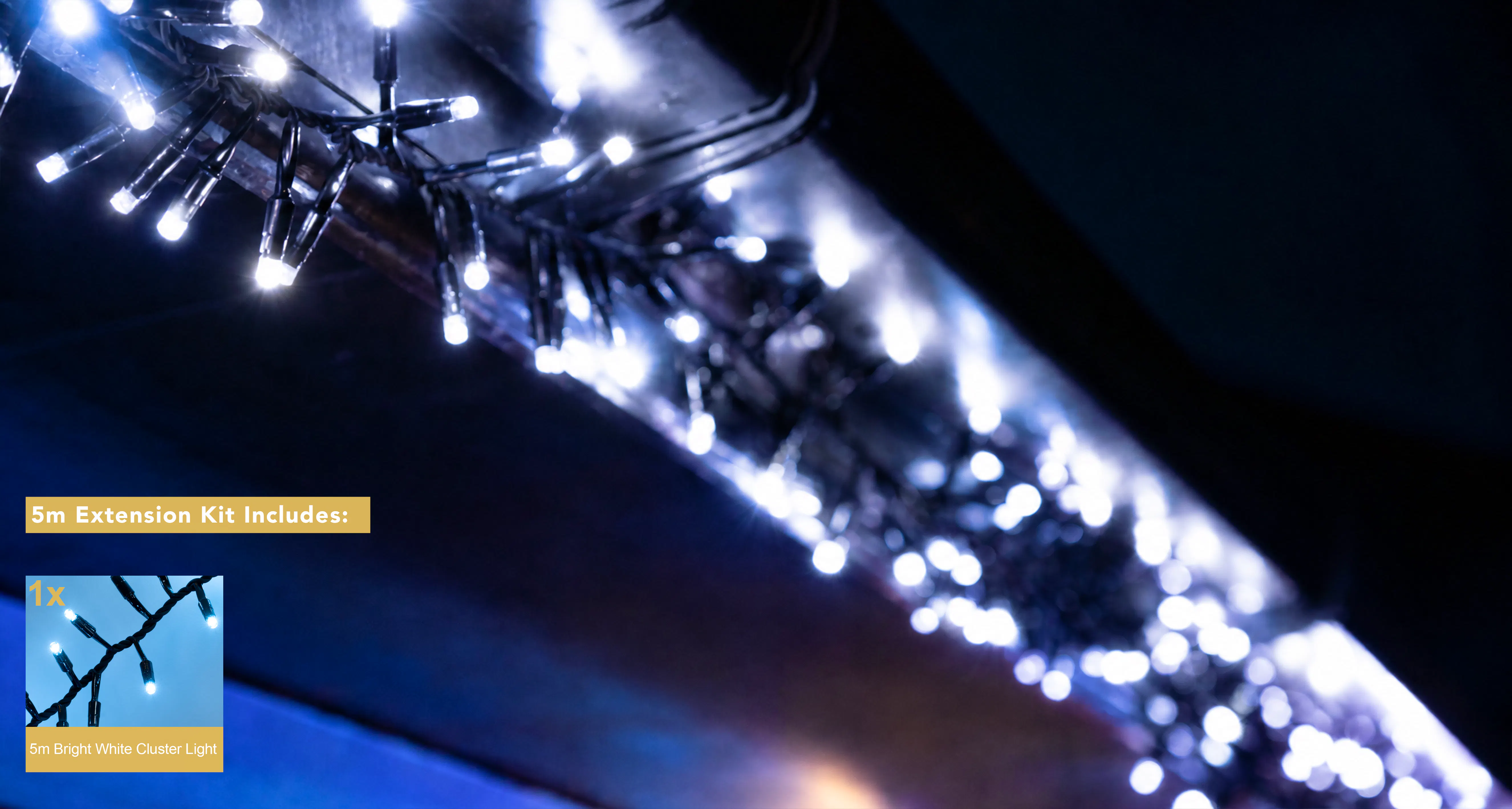 Crownvine 5m Cluster Lights - 250 LEDs Bright White - Black Rubber Cable (For Crownvine 230V Connectable Lights)