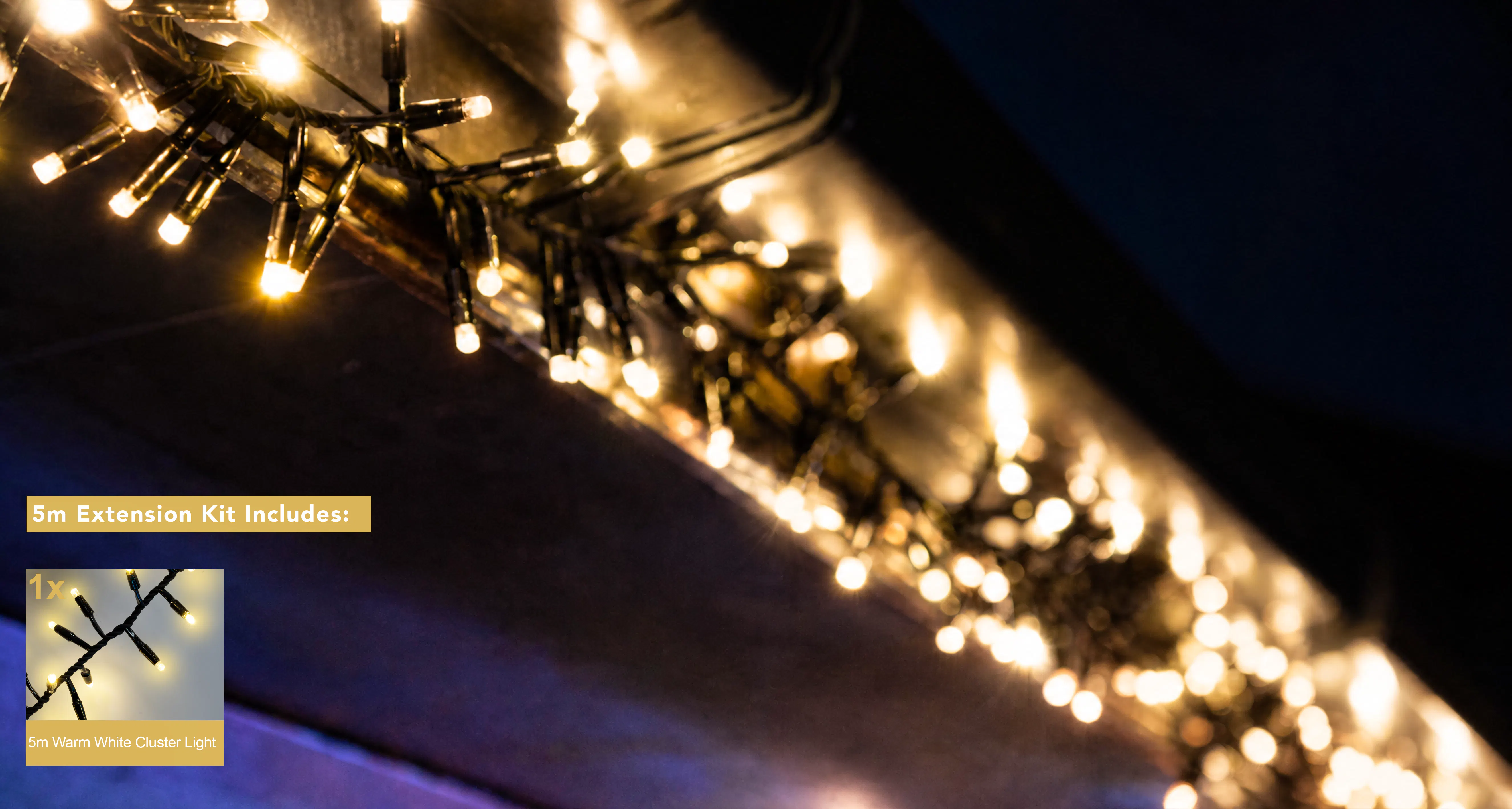 Crownvine 5m Cluster Lights - 250 LEDs Warm White - Black Rubber Cable (For Crownvine 230V Connectable Lights)