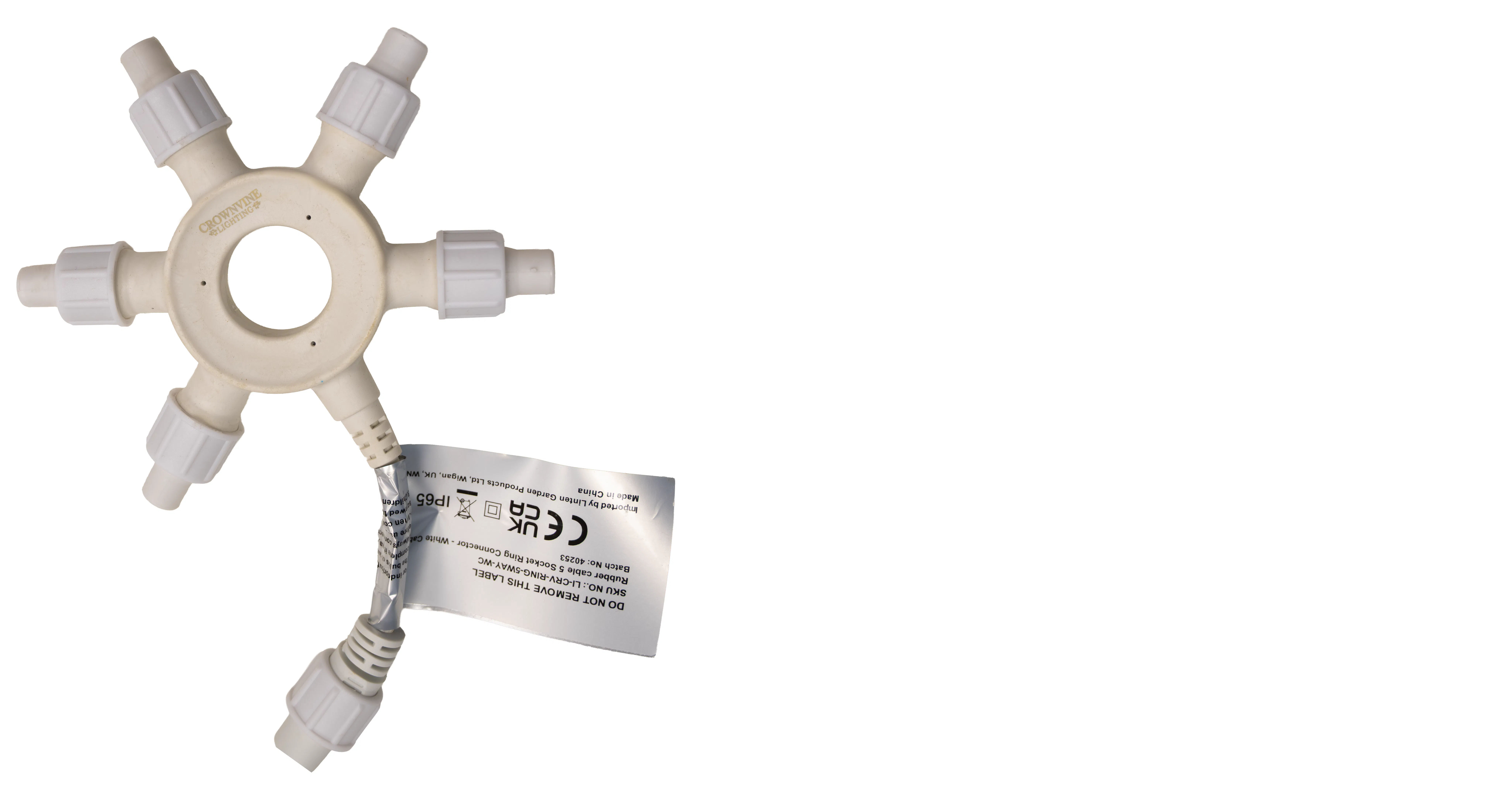 Crownvine 5 Socket Ring Connector - White Rubber Cable (For Crownvine 230V Connectable Lights)