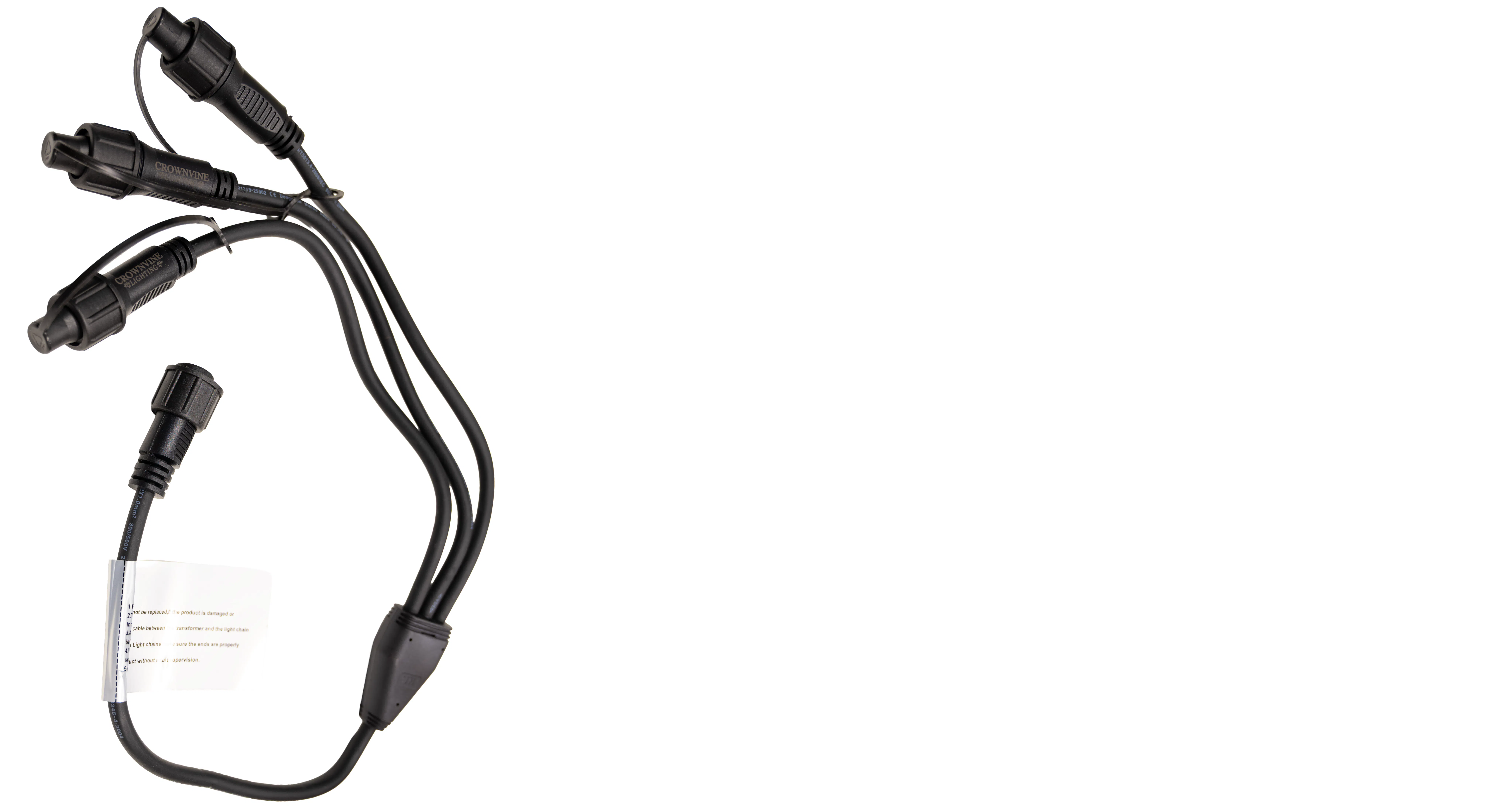 Crownvine 3 Way Splitter - Black Rubber Cable (For Crownvine 230V Connectable Lights)