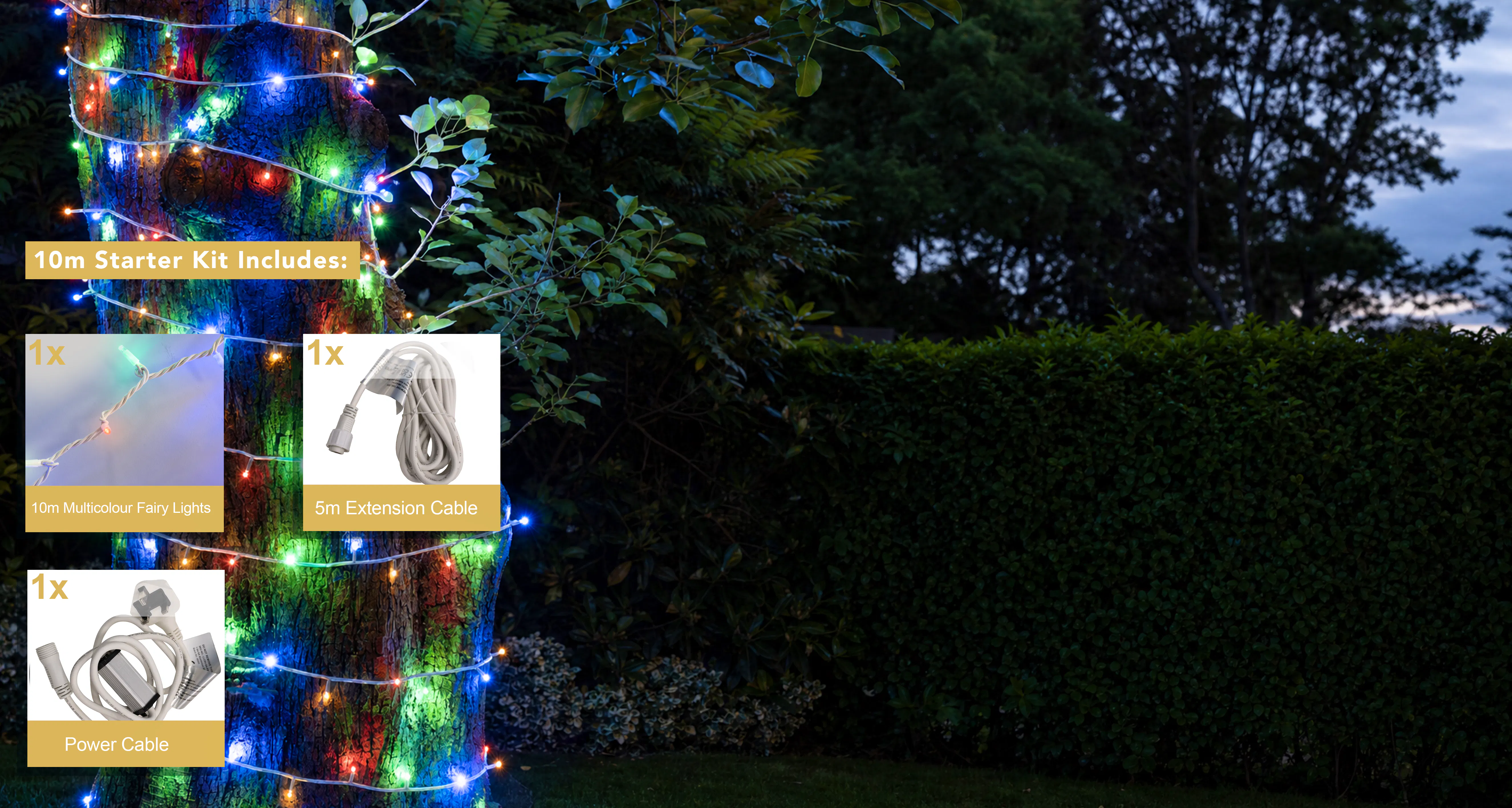 Crownvine 10m Fairy Lights - 100 LEDs Multicolour - White Rubber Cable (For Crownvine 230V Connectable Lights)