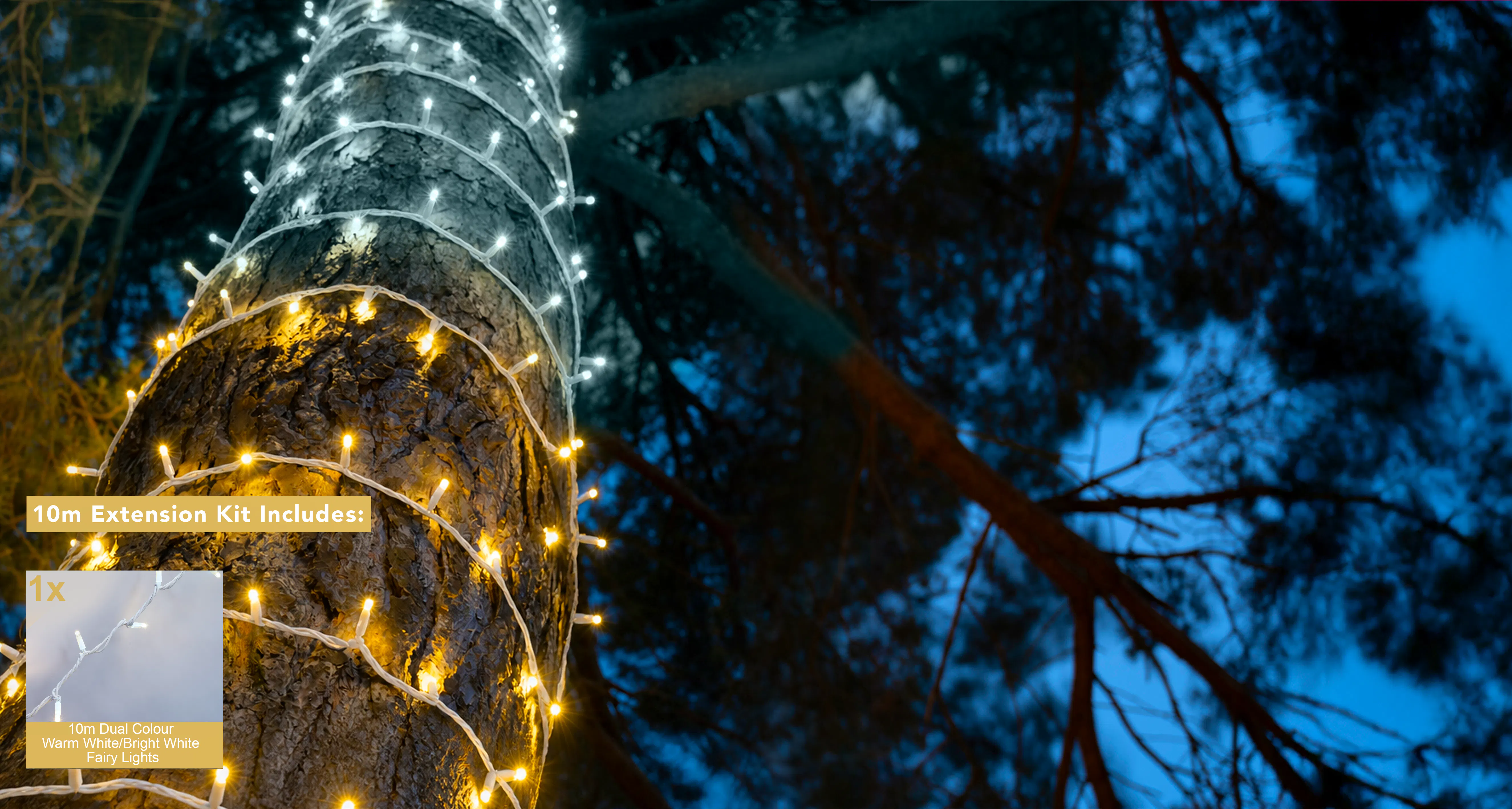 Crownvine 10m Dual Colour Fairy Lights - 100 LEDs Warm White / Bright White - White Rubber Cable (For Crownvine 230V Connectable Lights)