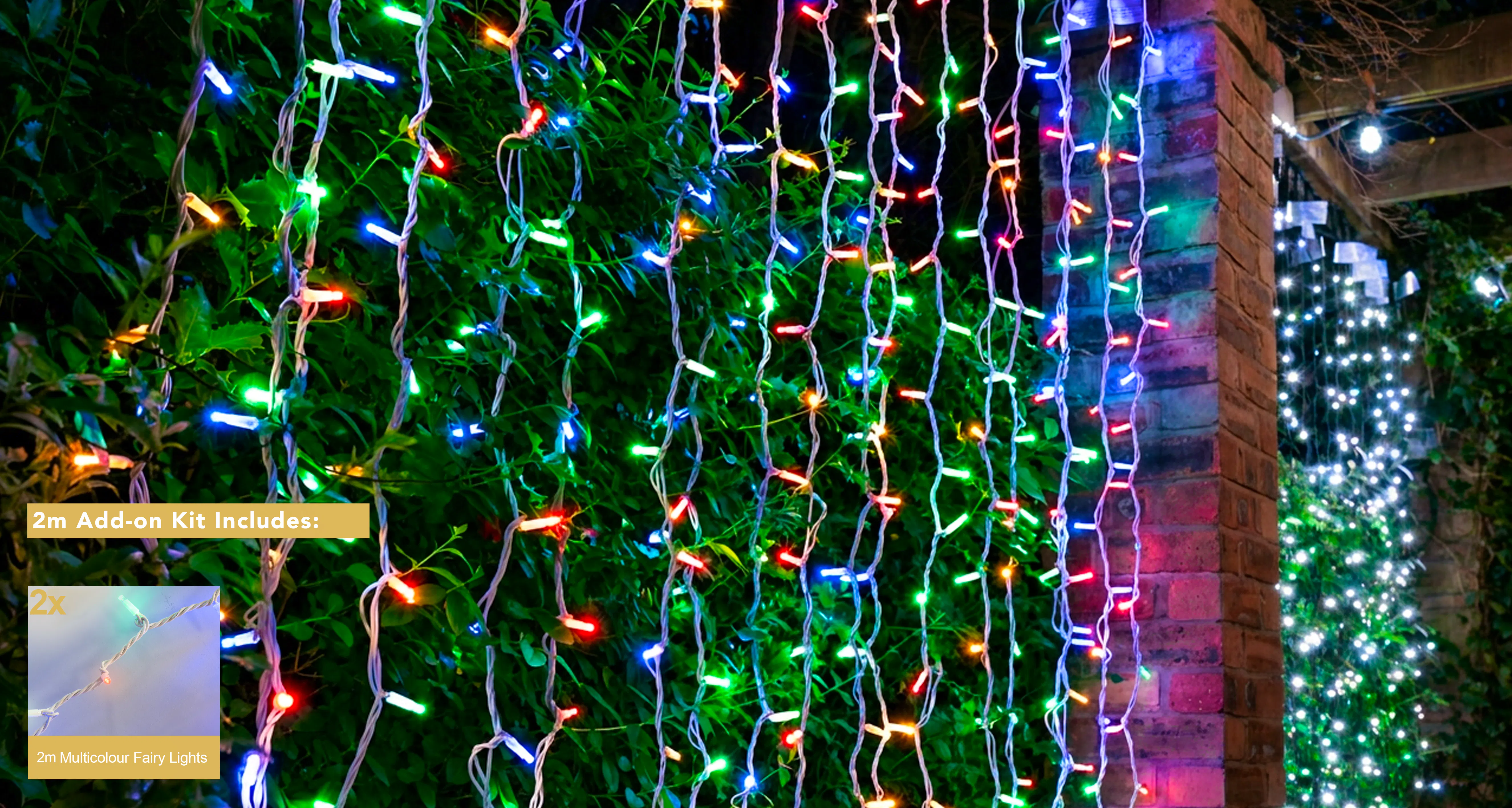 Crownvine 2m x 2m Curtain Lights Starter Set - 400 LEDs Multicolour - White Rubber Cable