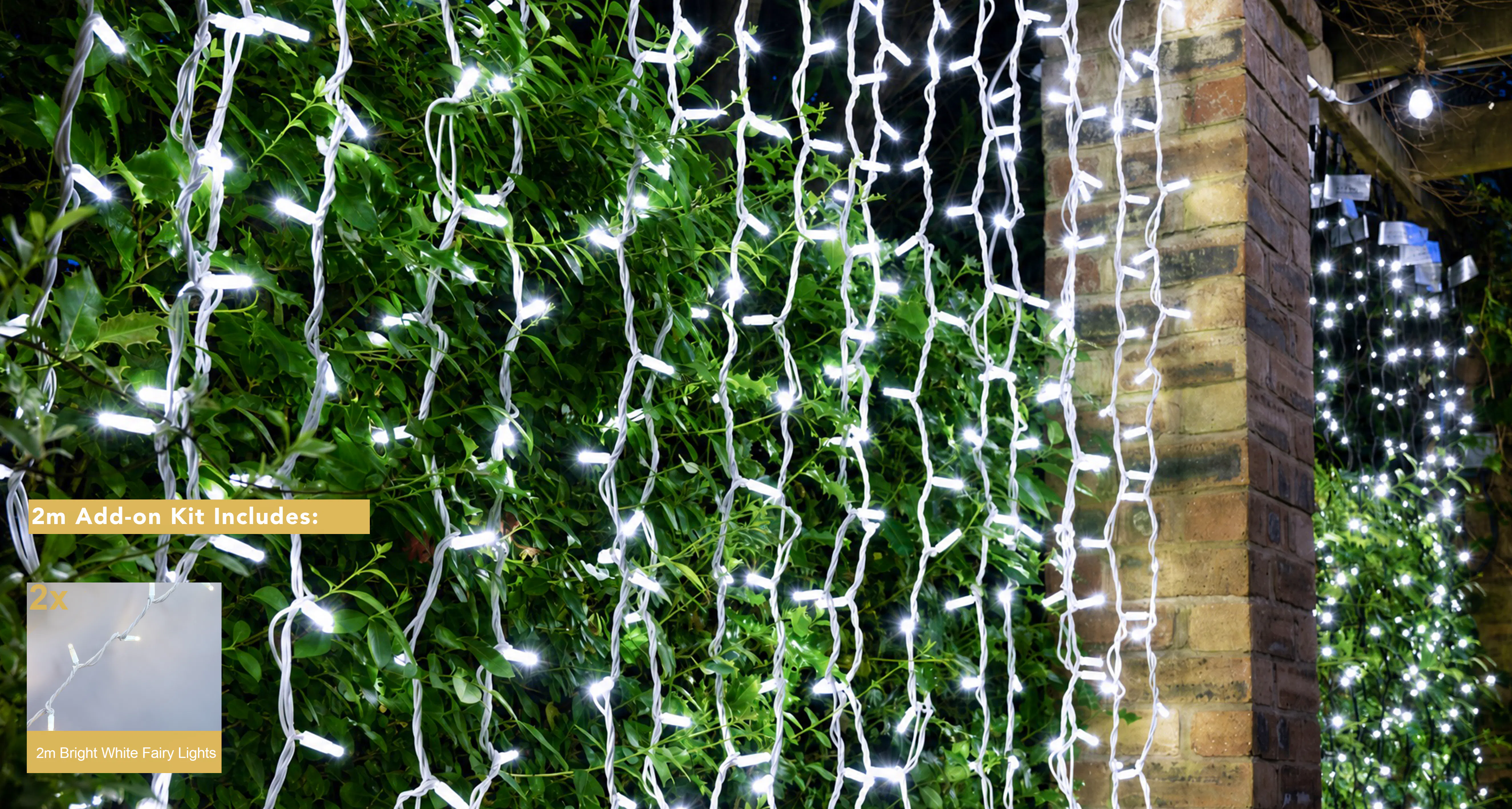 Crownvine 2m x 2m Curtain Lights Starter Set - 400 LEDs Bright White - White Rubber Cable