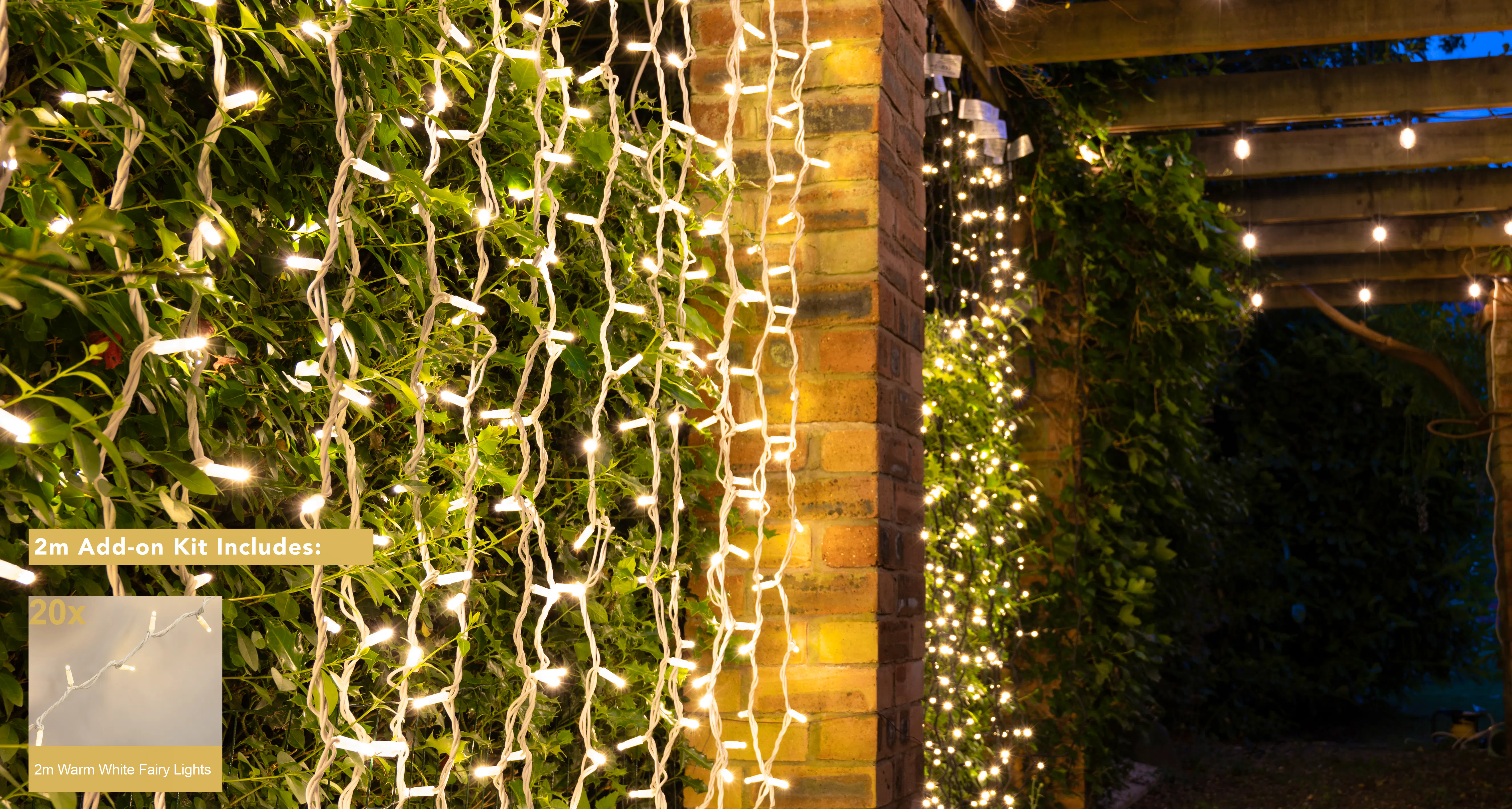 20 LED 2m White Rubber Cable Connectable Curtain lights - Warm White