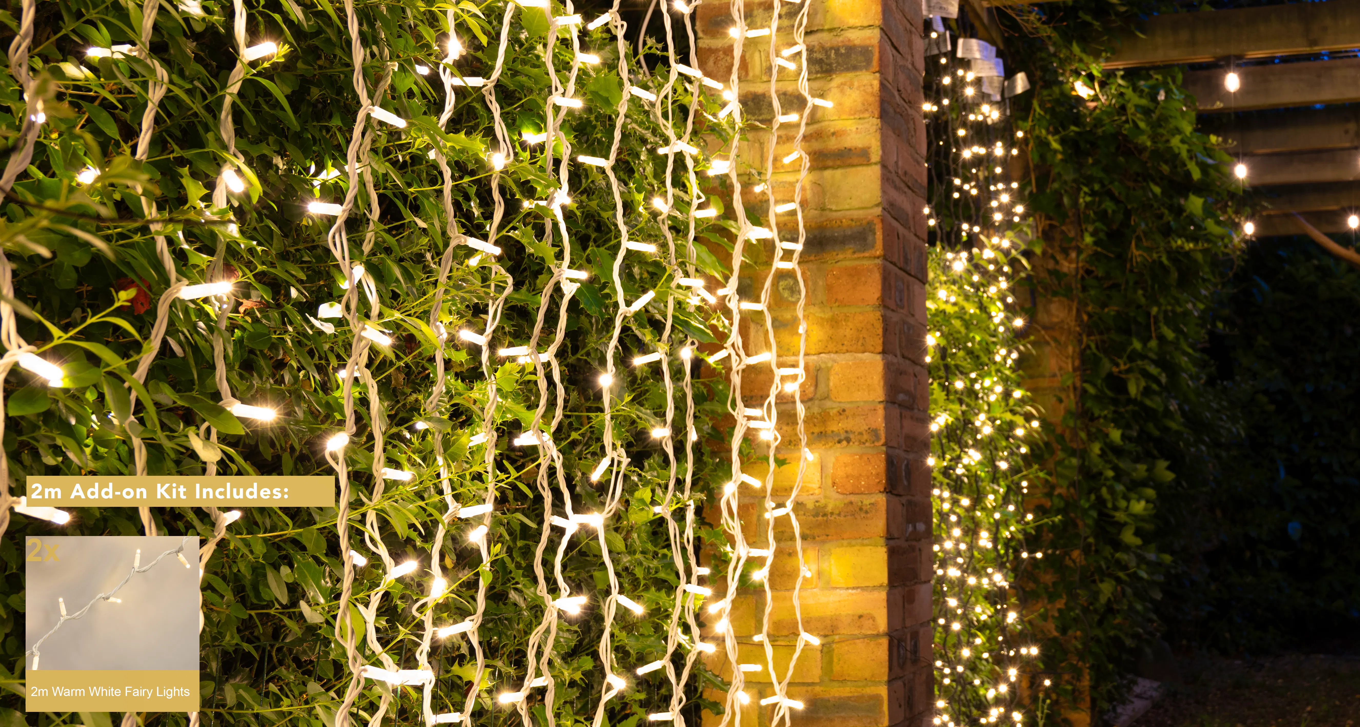 Crownvine 2m x 2m Curtain Lights Starter Set - 400 LEDs Warm White - White Rubber Cable