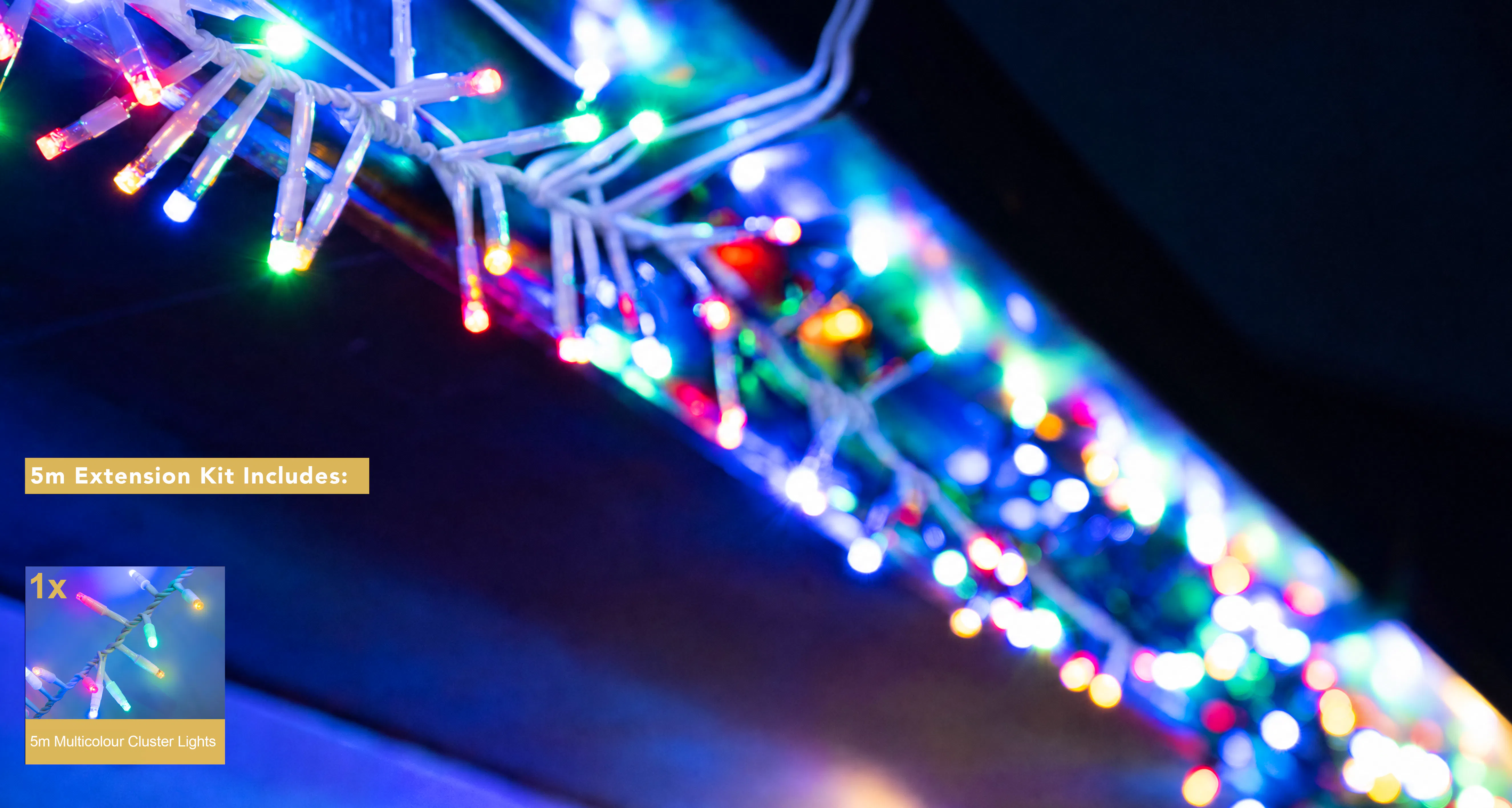 Crownvine 5m Cluster Lights - 250 LEDs Multicolour - White Rubber Cable (For Crownvine 230V Connectable Lights)