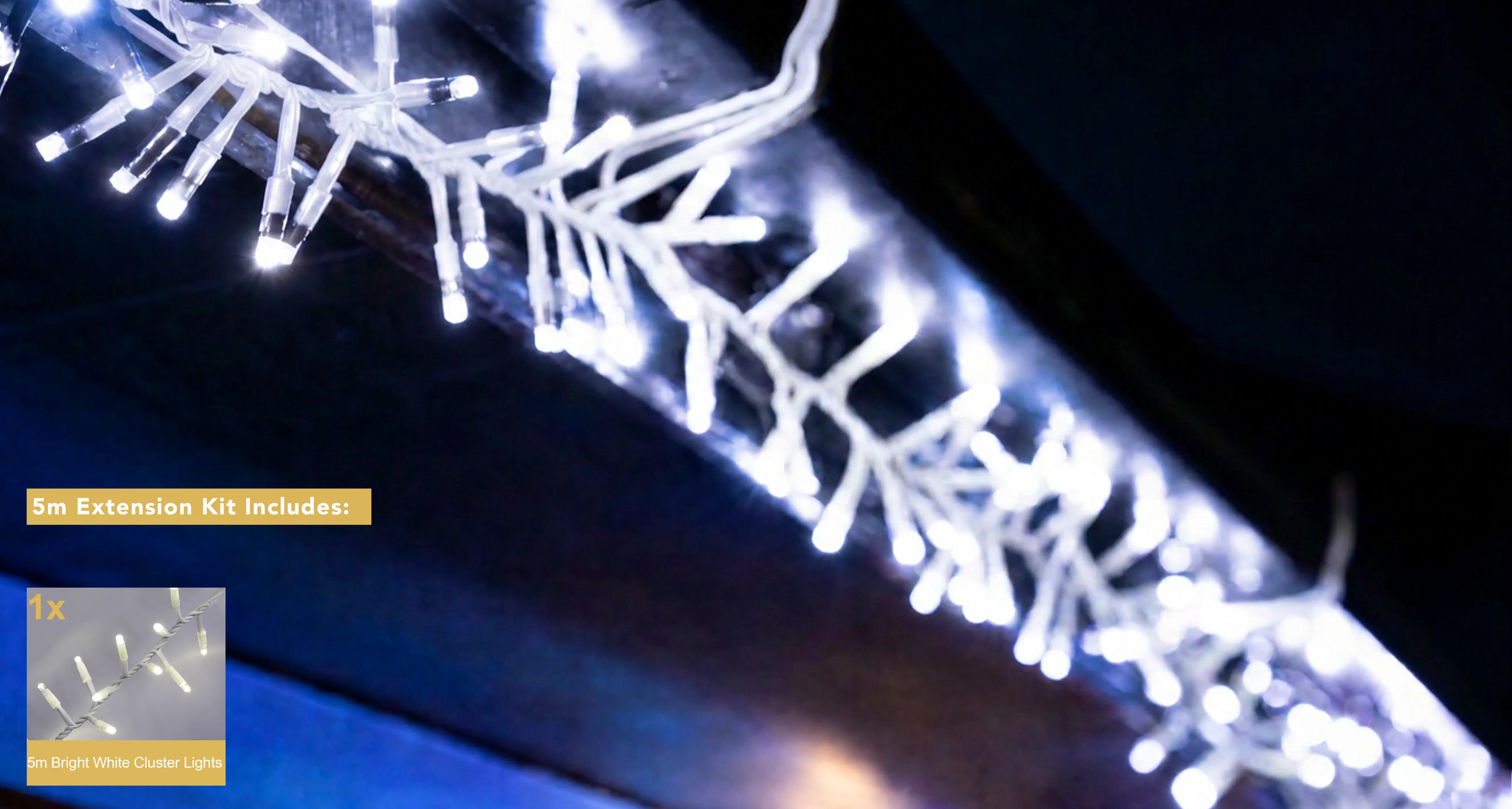 Crownvine 5m Cluster Lights - 250 LEDs Bright White - White Rubber Cable (For Crownvine 230V Connectable Lights)