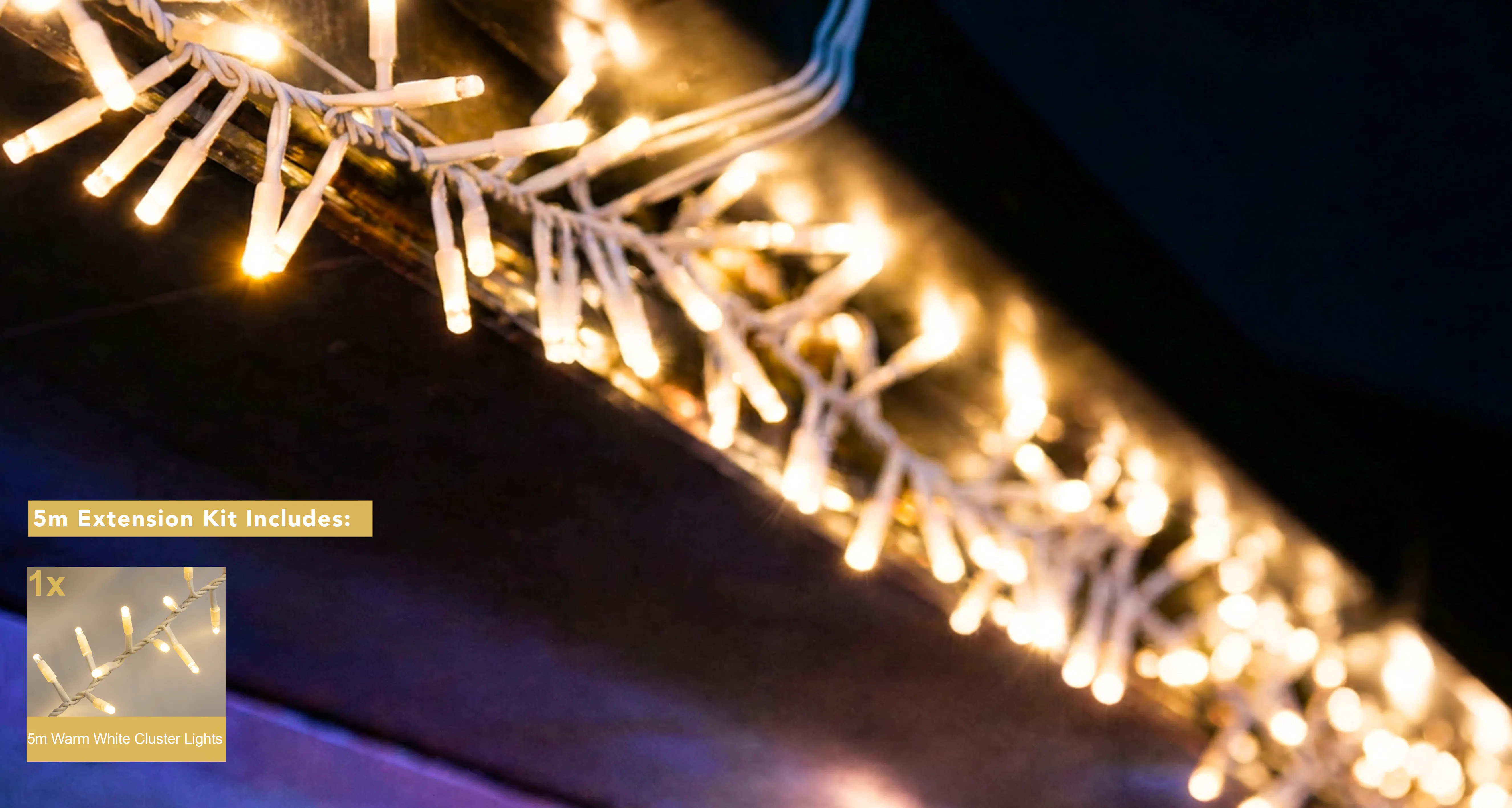 Crownvine 5m Cluster Lights - 250 LEDs Warm White - White Rubber Cable (For Crownvine 230V Connectable Lights)