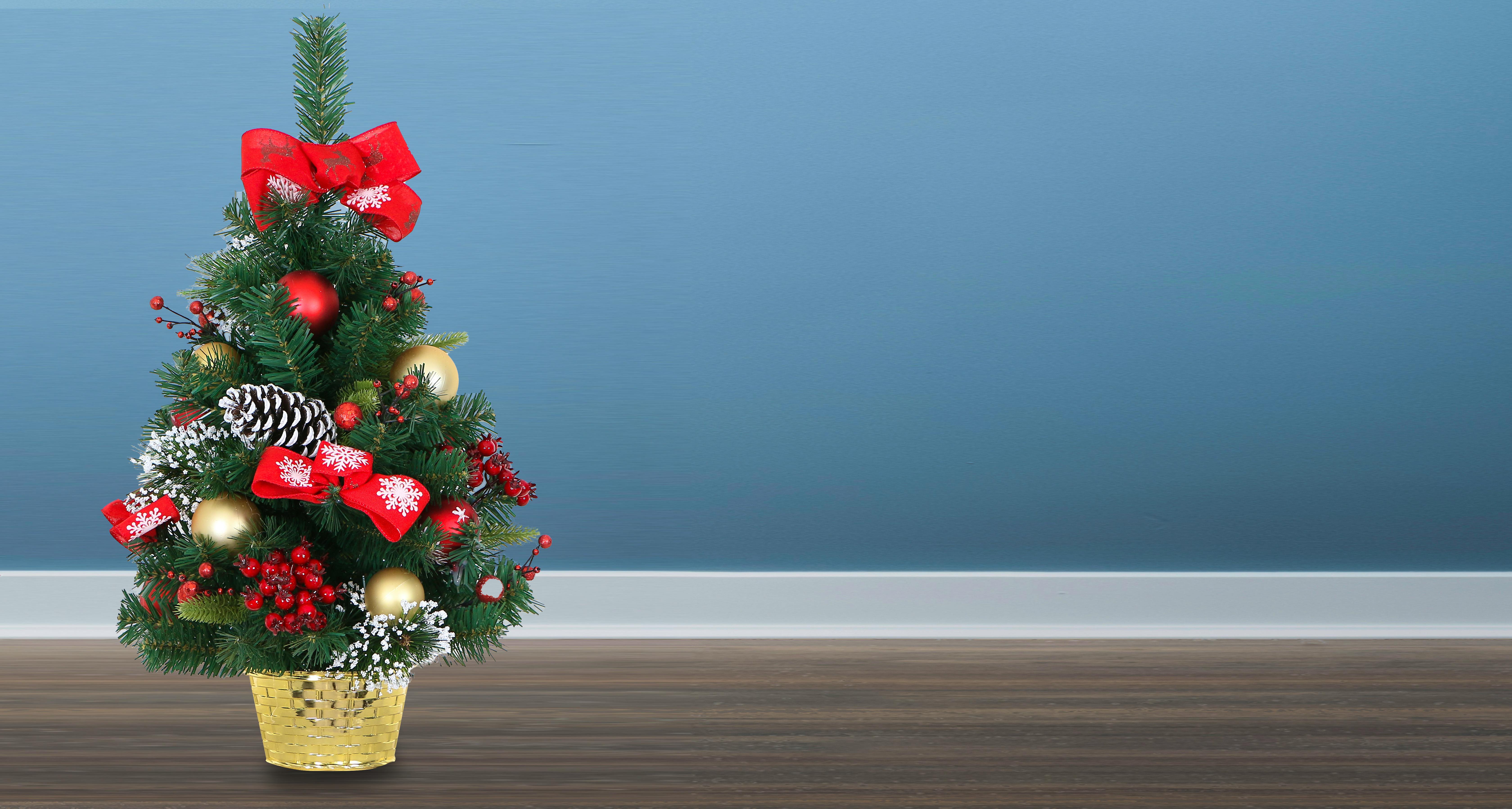 60cm Decorated Mixed Pine Mini Tree with Red & Gold Baubles