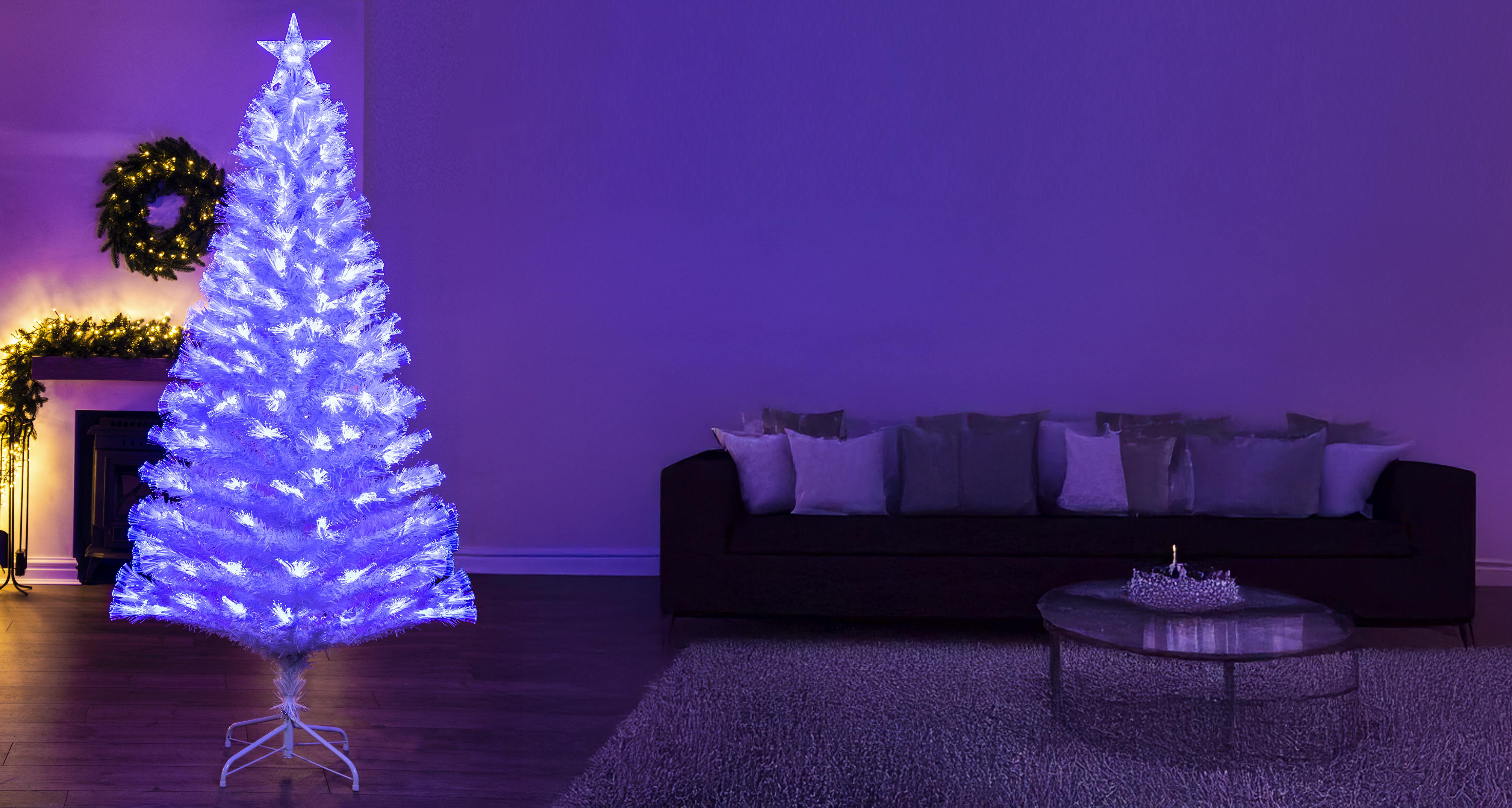 The 6ft White Blue Ripple Effect Fibre Optic Tree