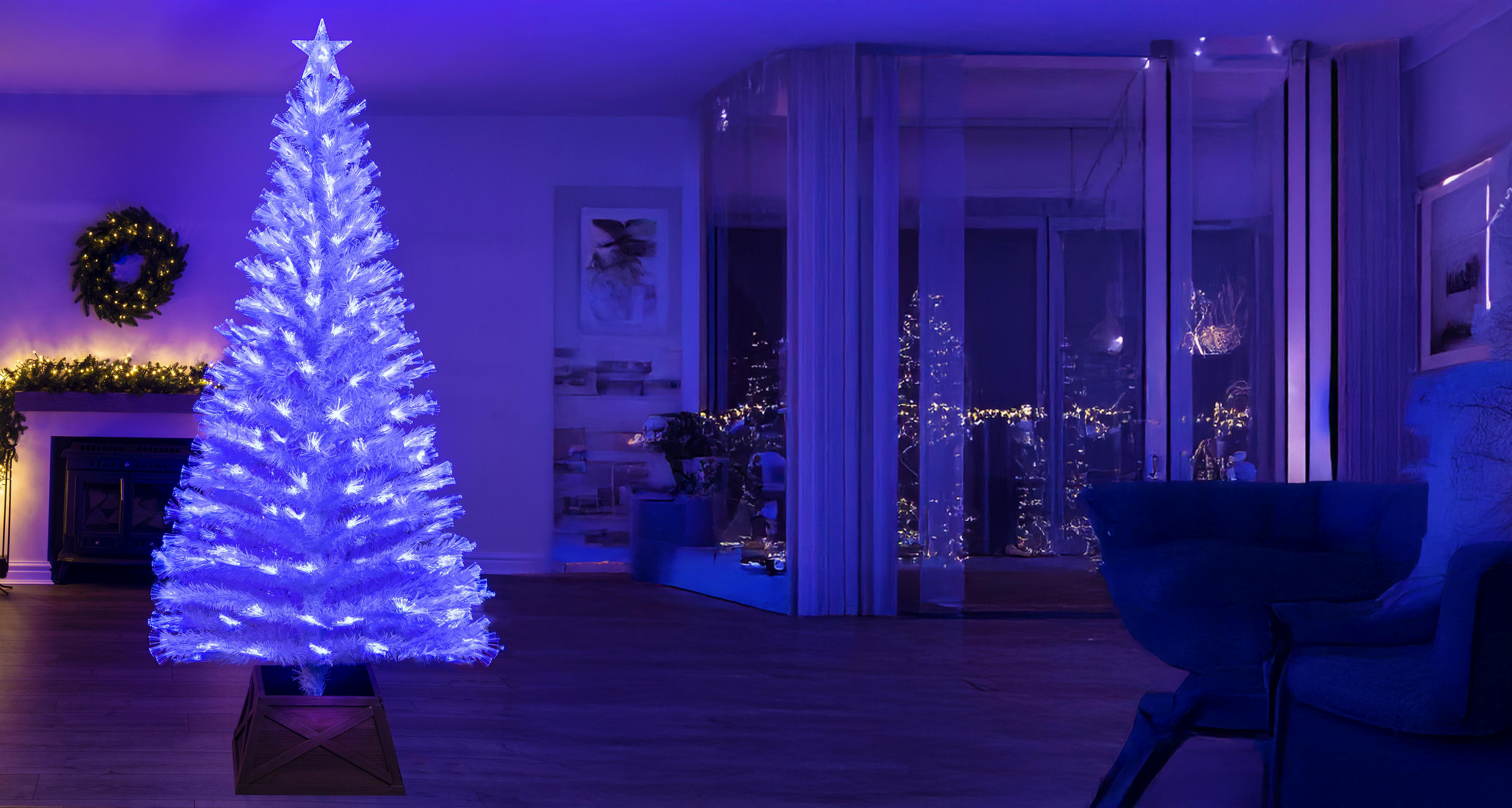 The 7ft White Blue Ripple Effect Fibre Optic Tree