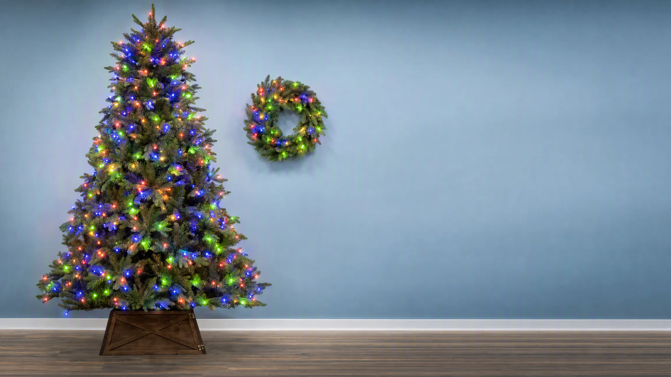 200cm Pre-lit Outdoor Woodland Pine Tree - Multicolour
