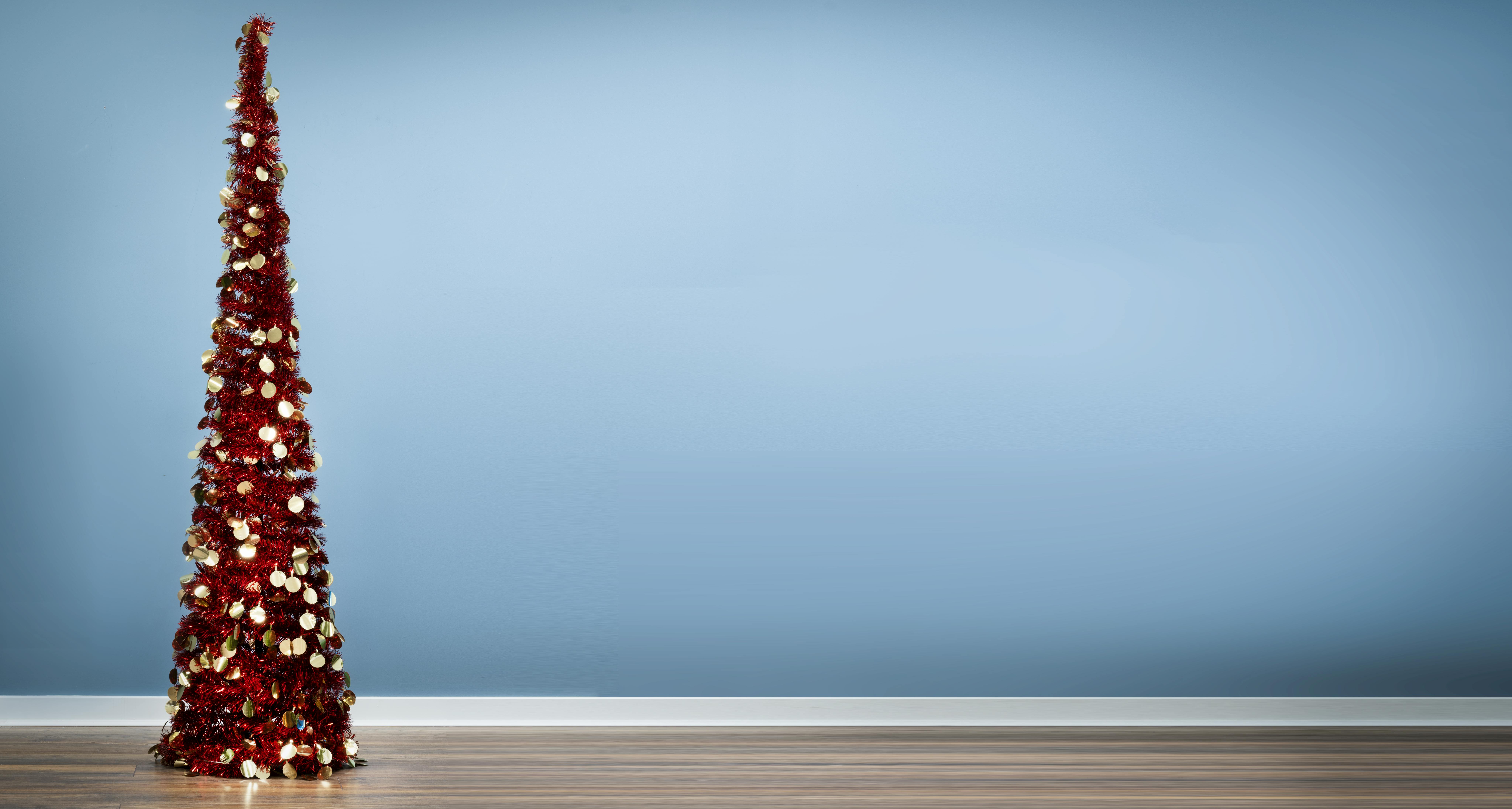 The 5ft Slim Red Tinsel Pop Up Christmas Tree