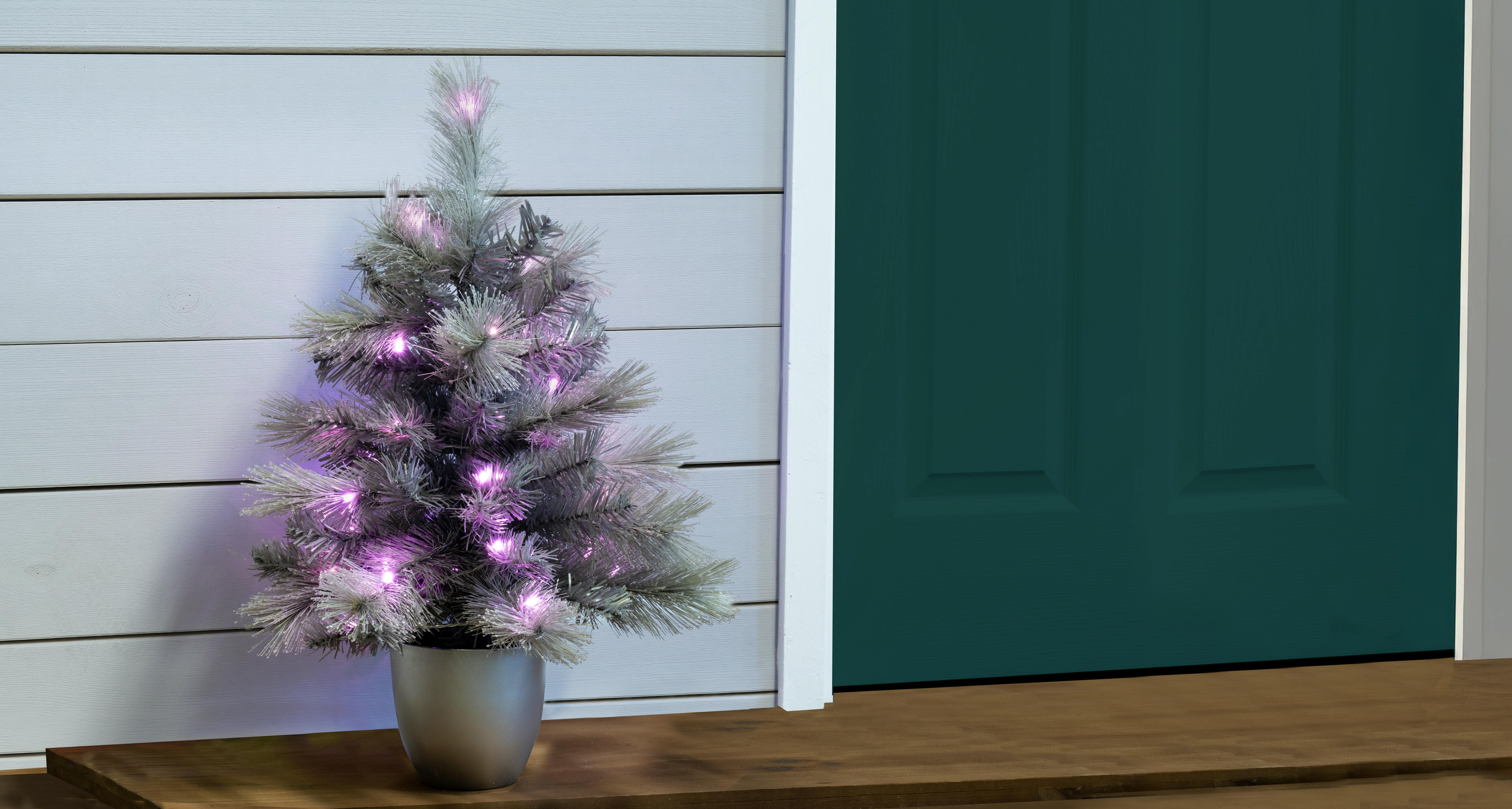 The Pre-lit Potted 2ft Silver Majestic Pine Tree - PINK LEDS