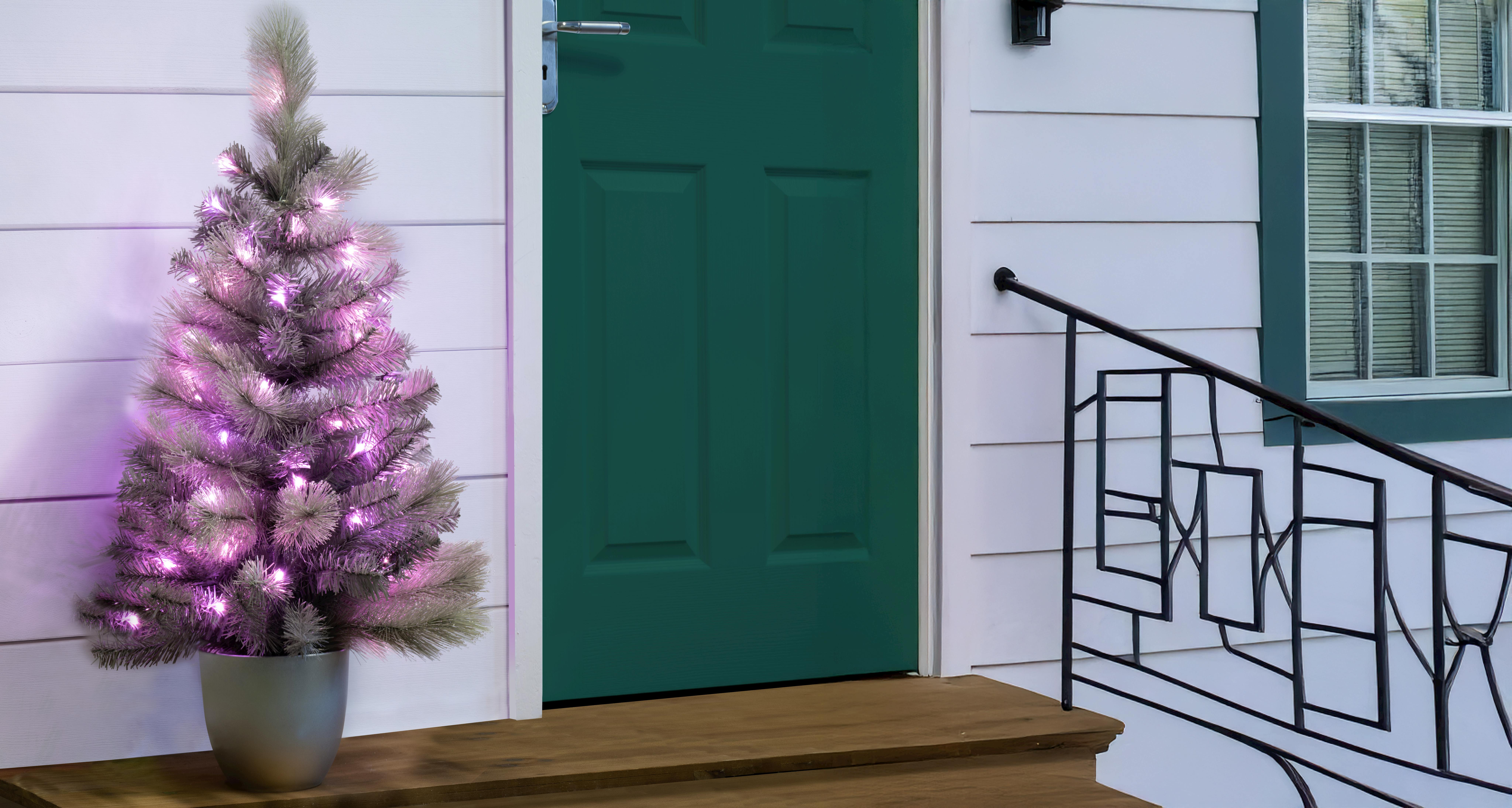 The Pre-lit Potted 3ft Silver Majestic Pine Tree - PINK LEDS (indoor/outdoor)