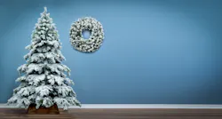 Snowy and flocked artificial Christmas trees