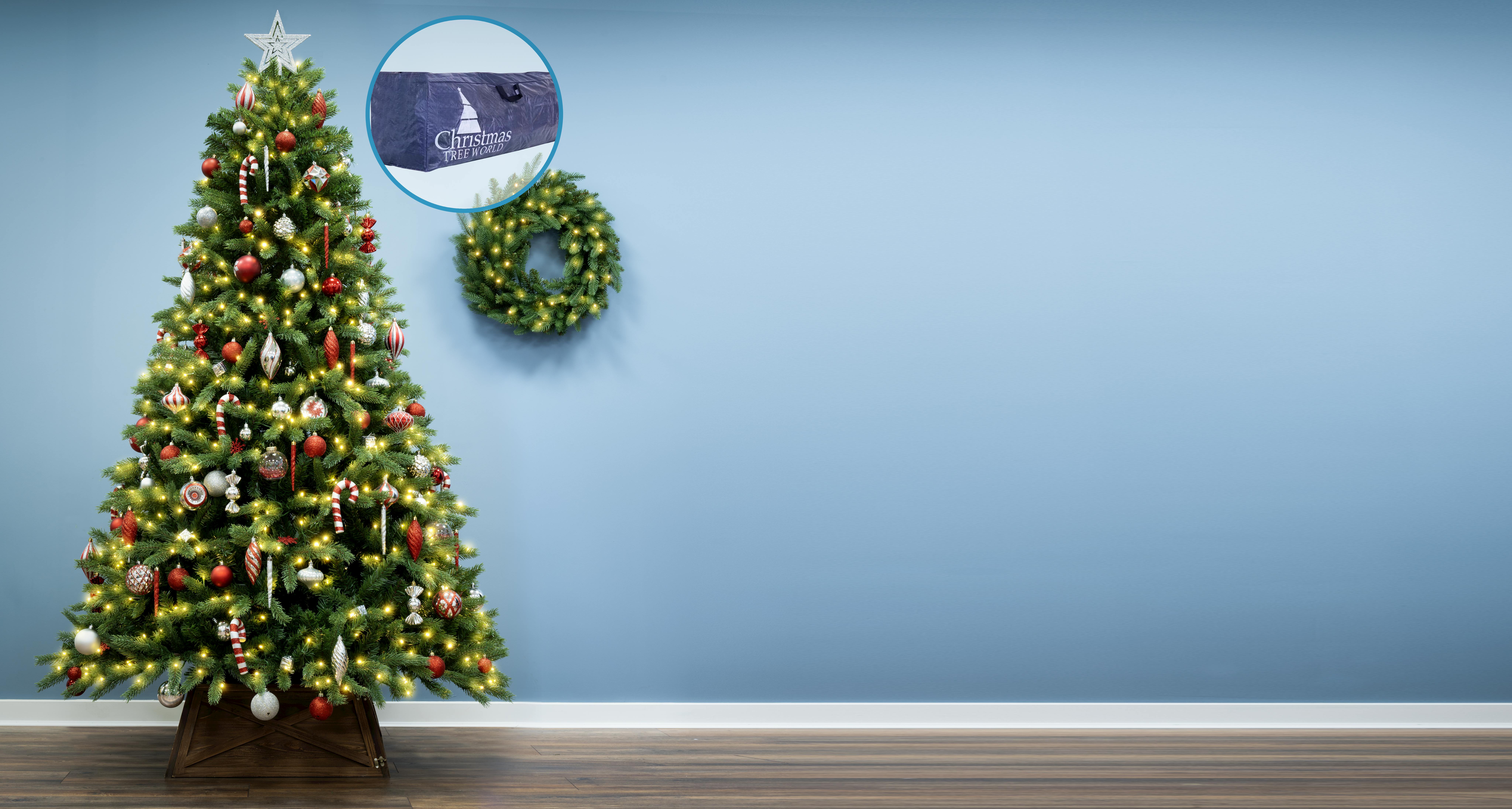 The 7ft Ultra Devonshire Fir Pre-lit with Warm White/Multicoloured Colour and Bag Bundle