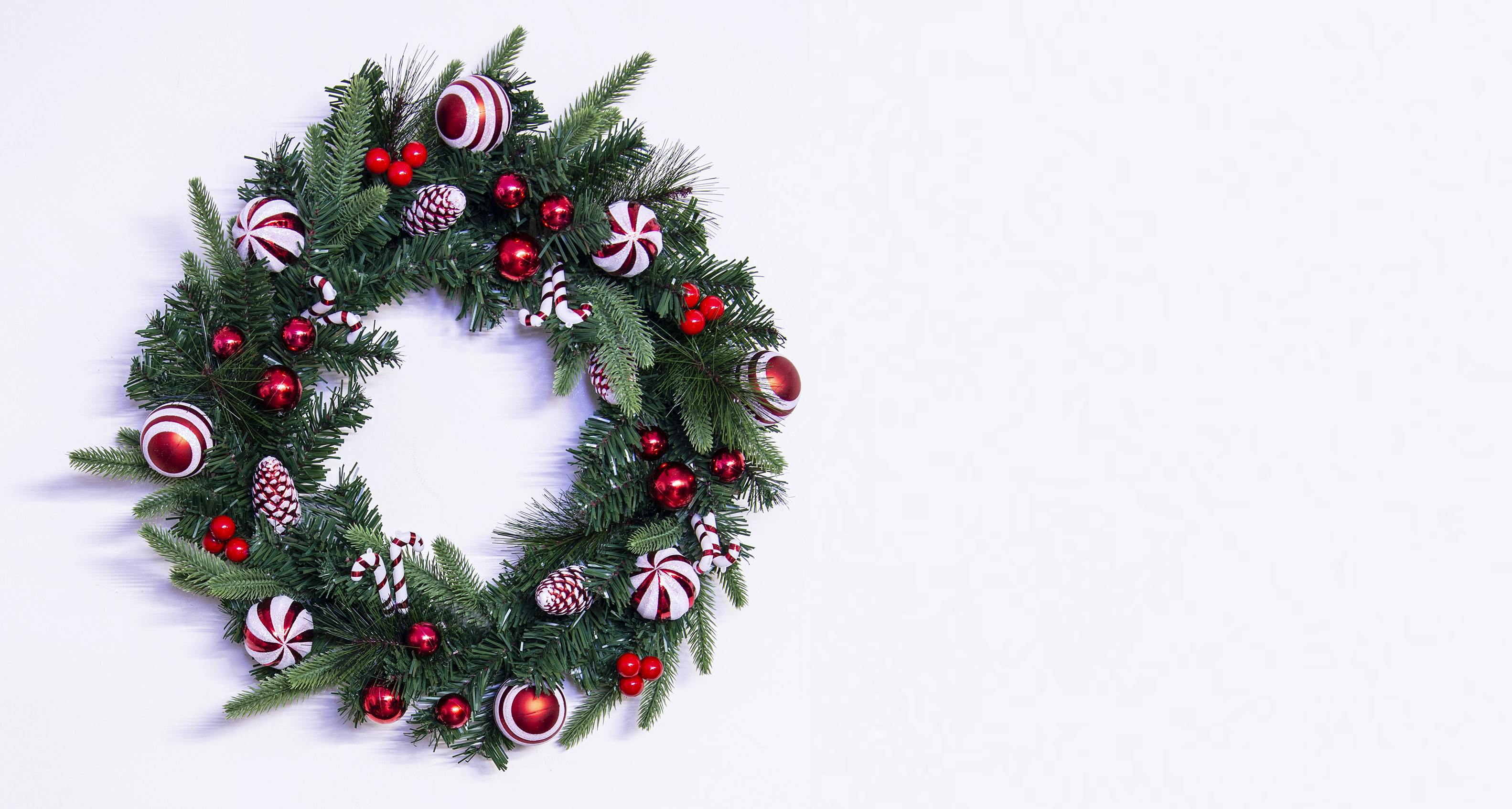 50cm Decorated Mixed Pine Wreath with Red & White Candy Canes