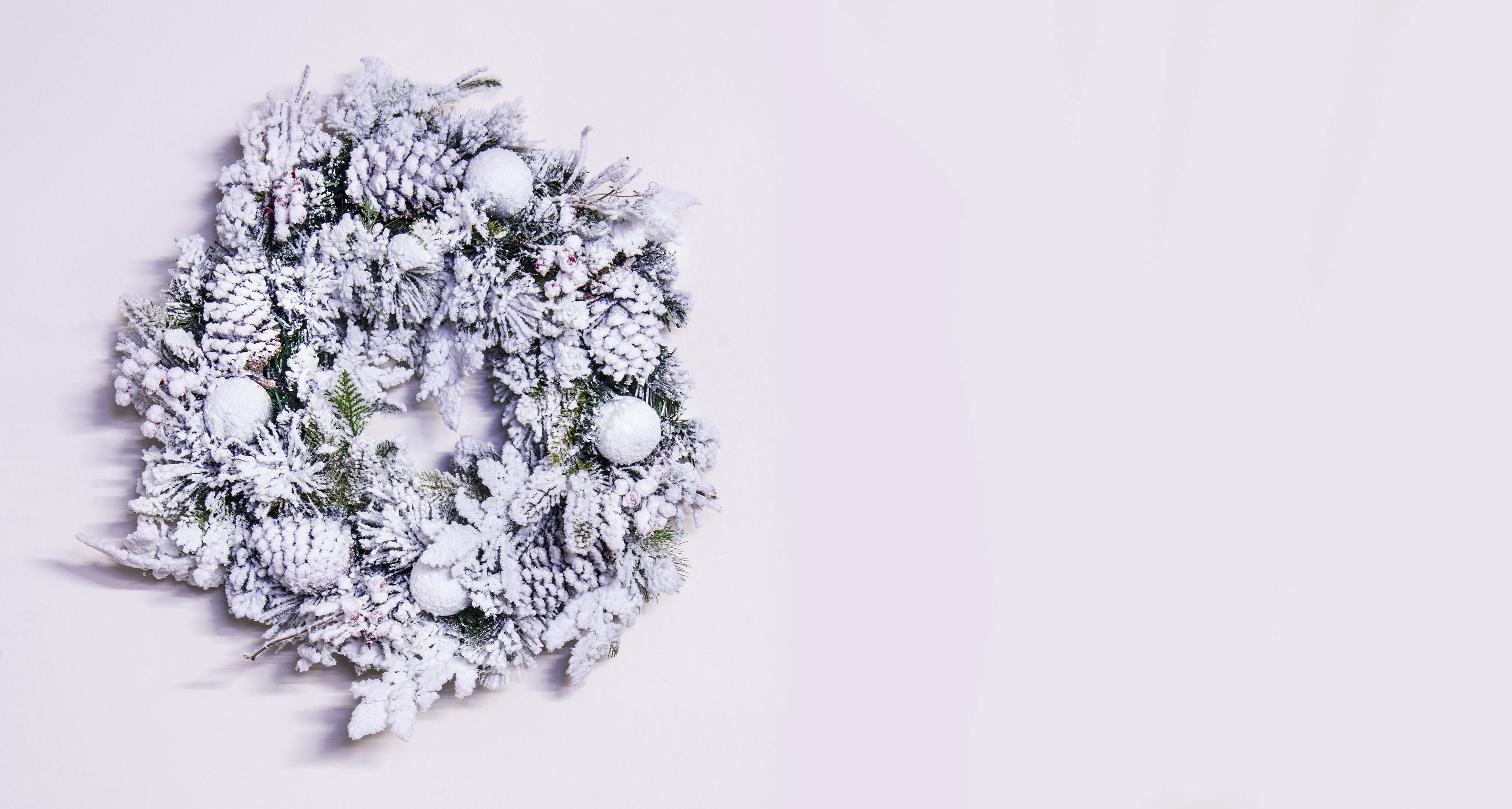 50cm Frosted Decorated Mixed Pine Wreath with White Baubles