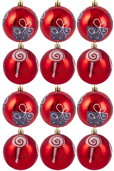 6cm Hand Painted Shatterproof Bauble Design 8 (12 Pack)